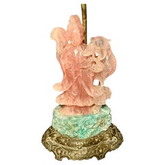 Lampe chinoise en quartz rose montée sur bronze doré, vers 1890