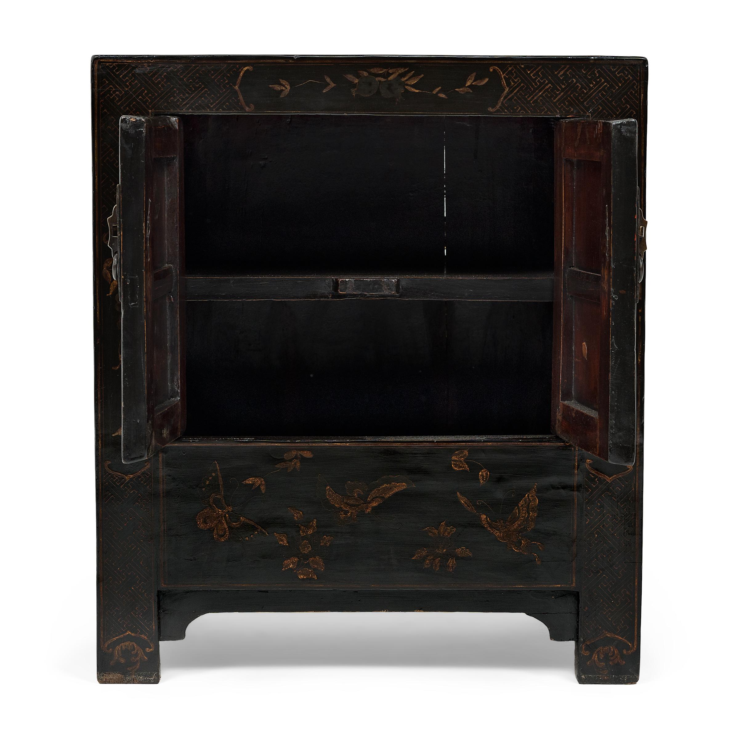 Wood Chinese Gilt Butterfly Locking Cabinet, c. 1850