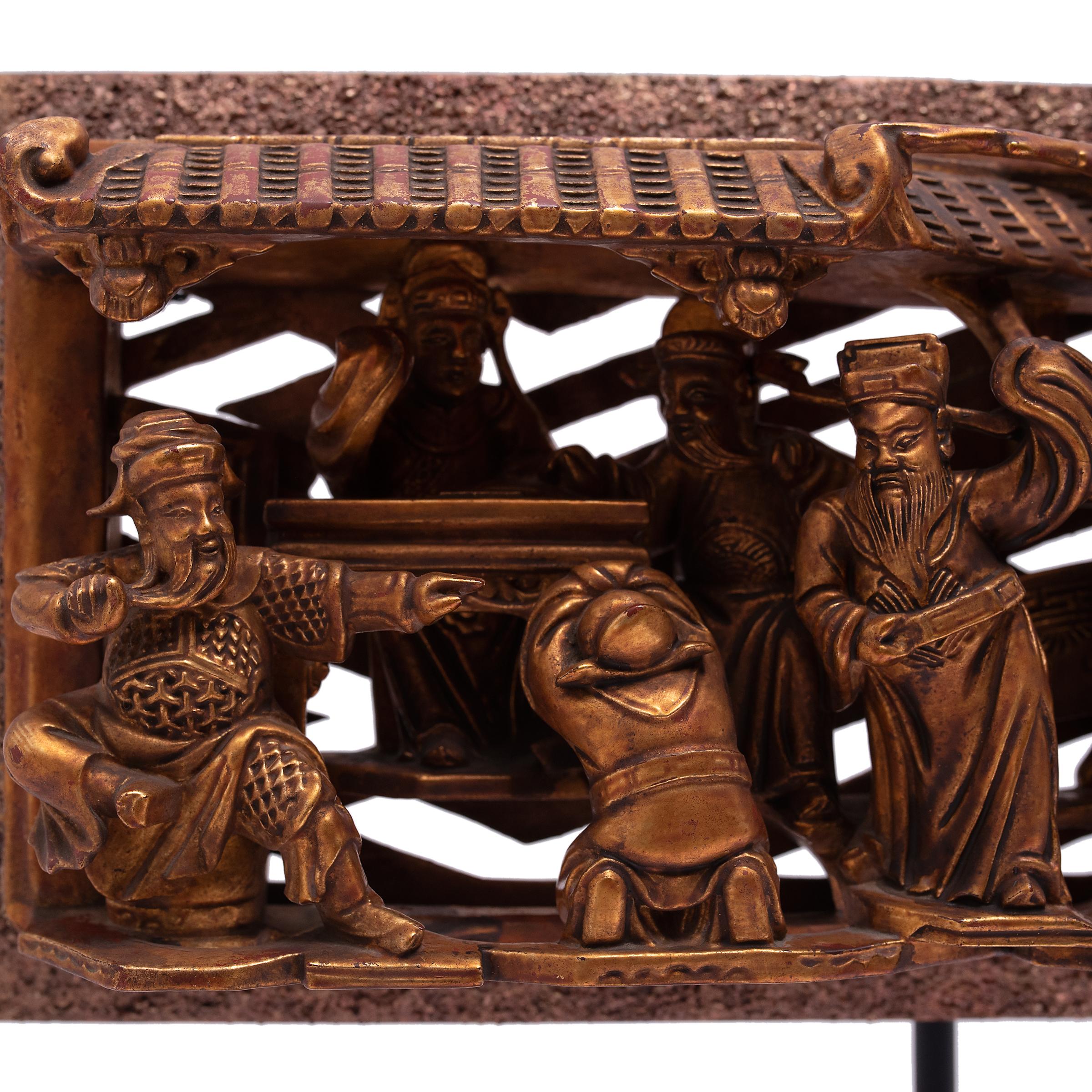 Wood Chinese Gilt Carved Bed Panel, c. 1900