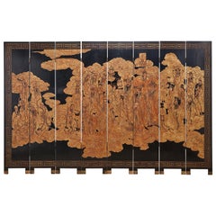 Vintage Chinese Gilt Coromandel Eight-Panel Screen Immortals Sky Gods