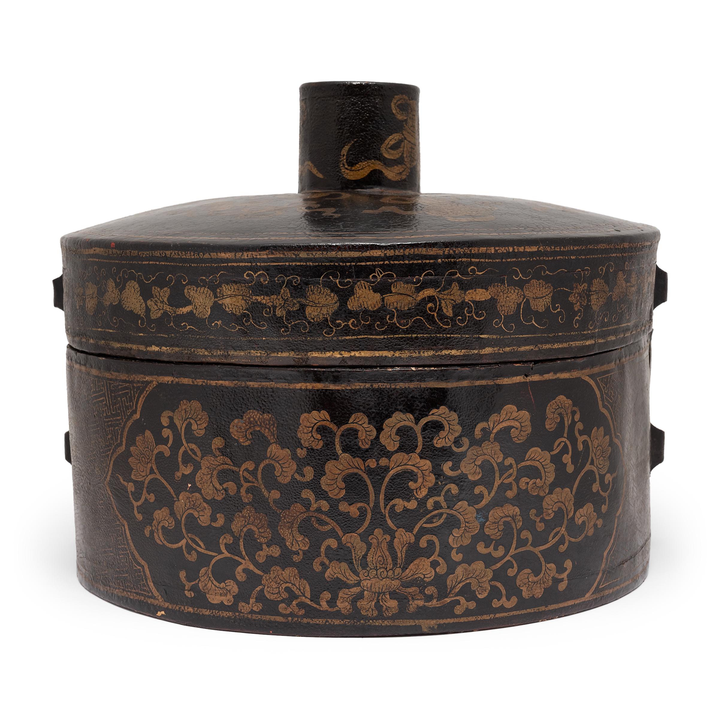 19th Century Chinese Gilt Eight Immortals Hat Box, c. 1900