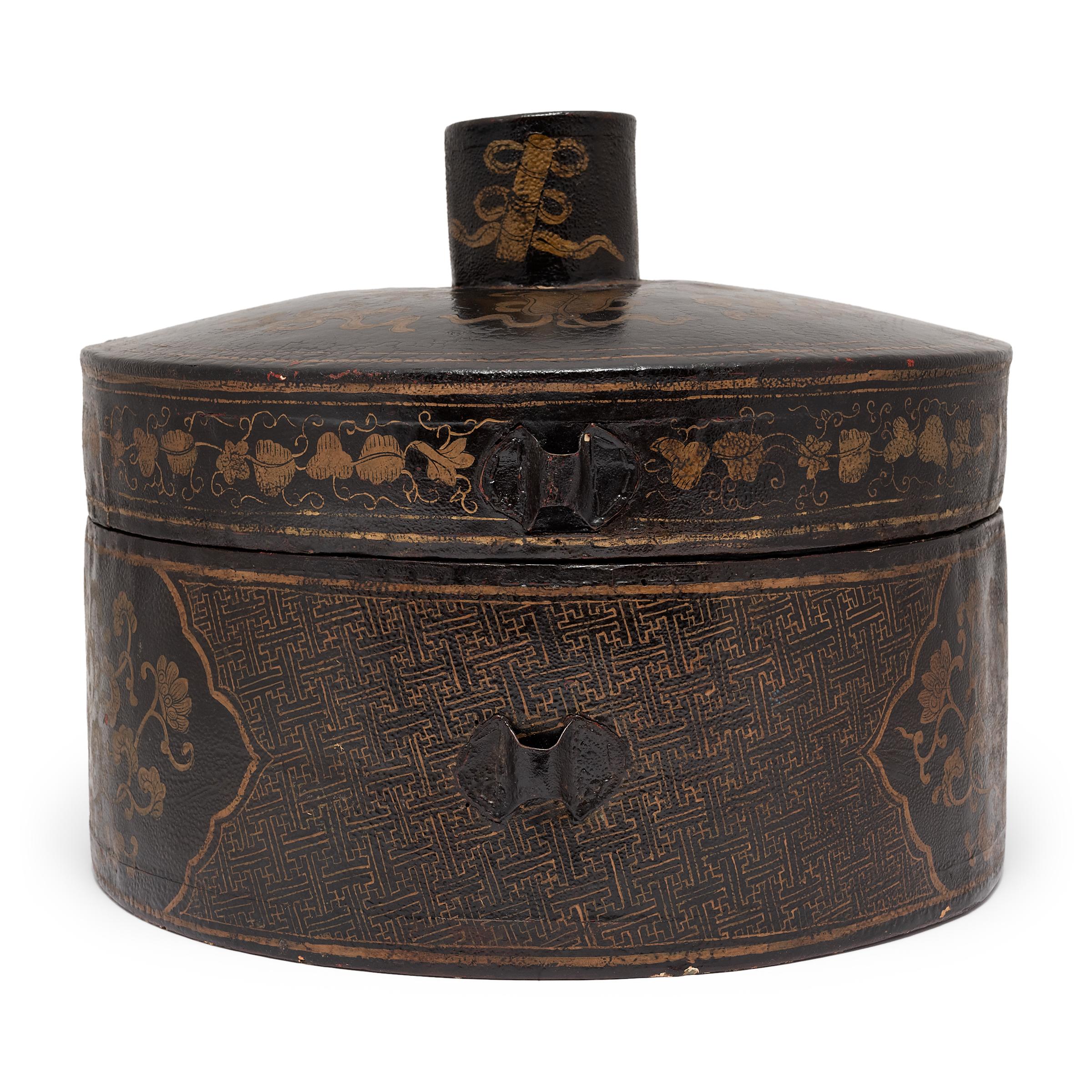 Hide Chinese Gilt Eight Immortals Hat Box, c. 1900
