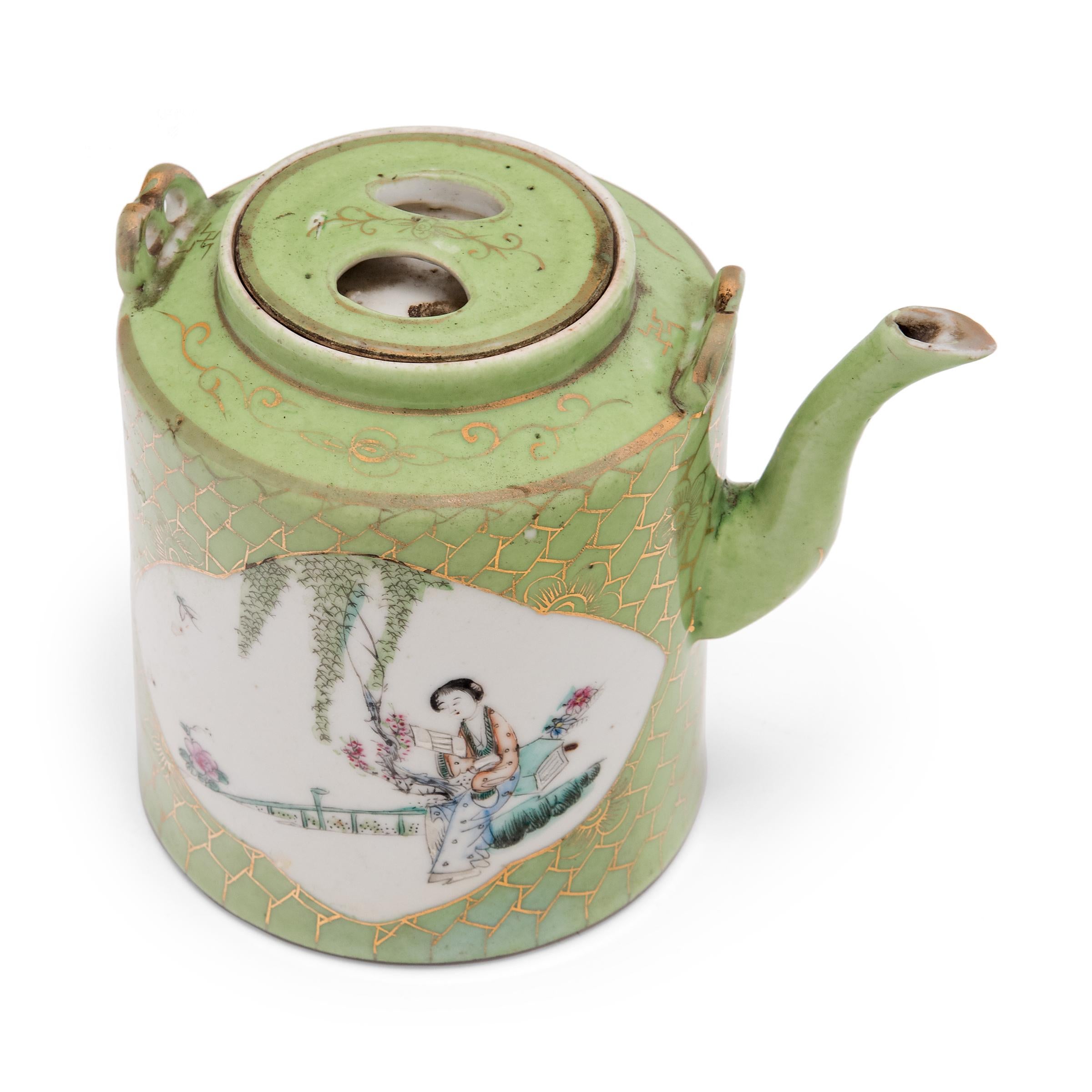 20th Century Chinese Gilt Green Glazed Teapot, c. 1900 For Sale