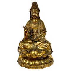 Chinese Gilt Guan Yin Buddha Bronze Sculpture
