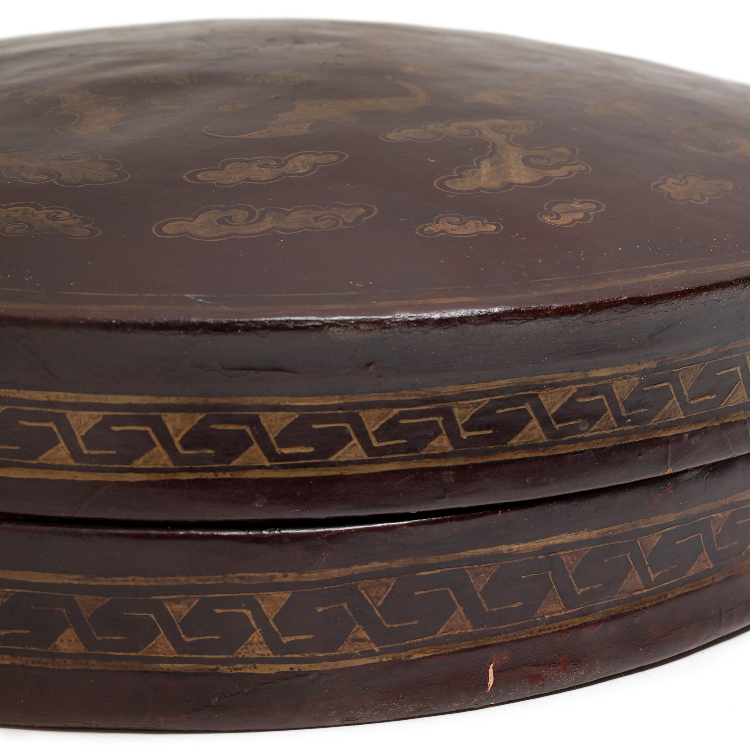 Hide Chinese Gilt Lacquer Hat Box, c. 1900 For Sale