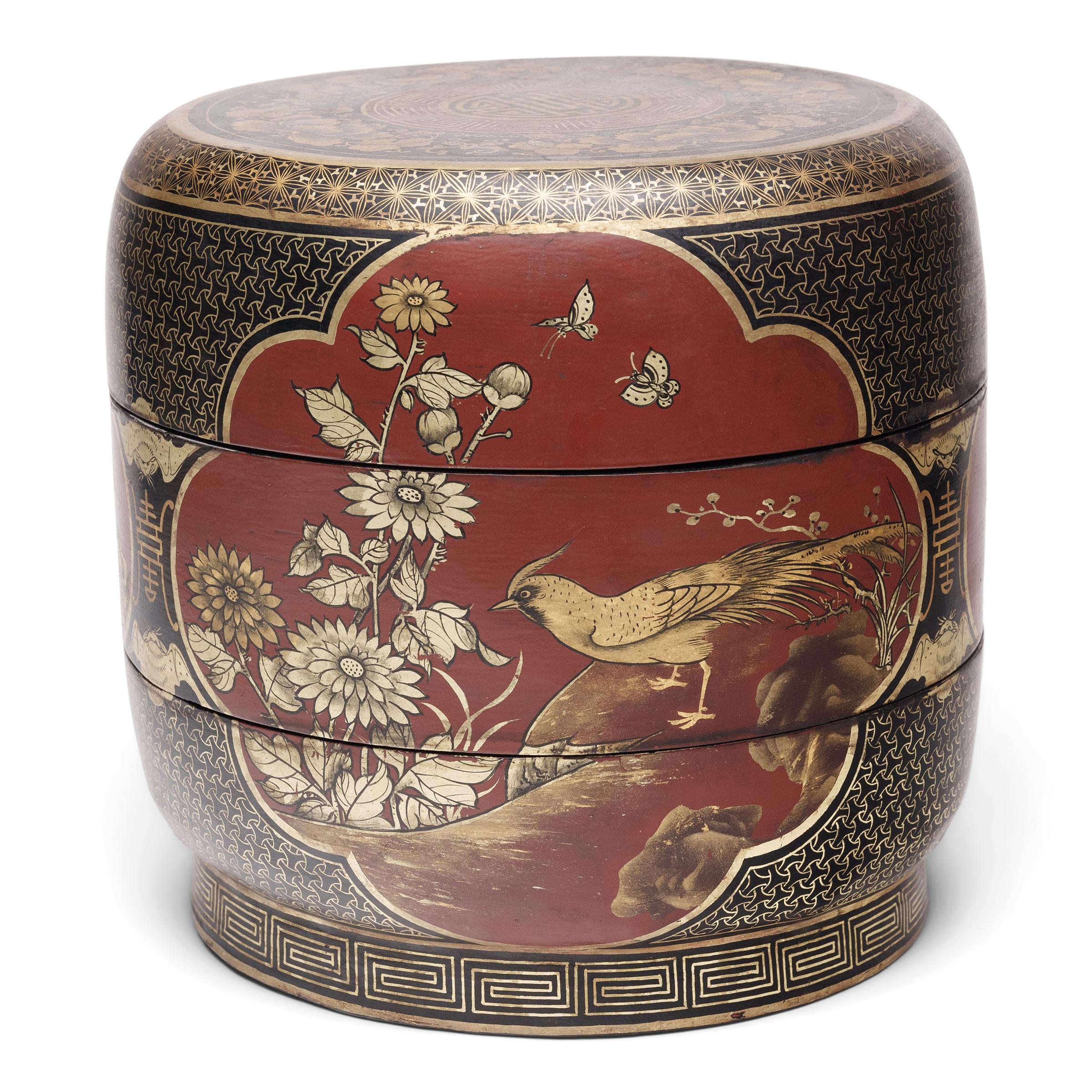 Lacquered Chinese Gilt Lacquer Stacking Box, c. 1900 For Sale
