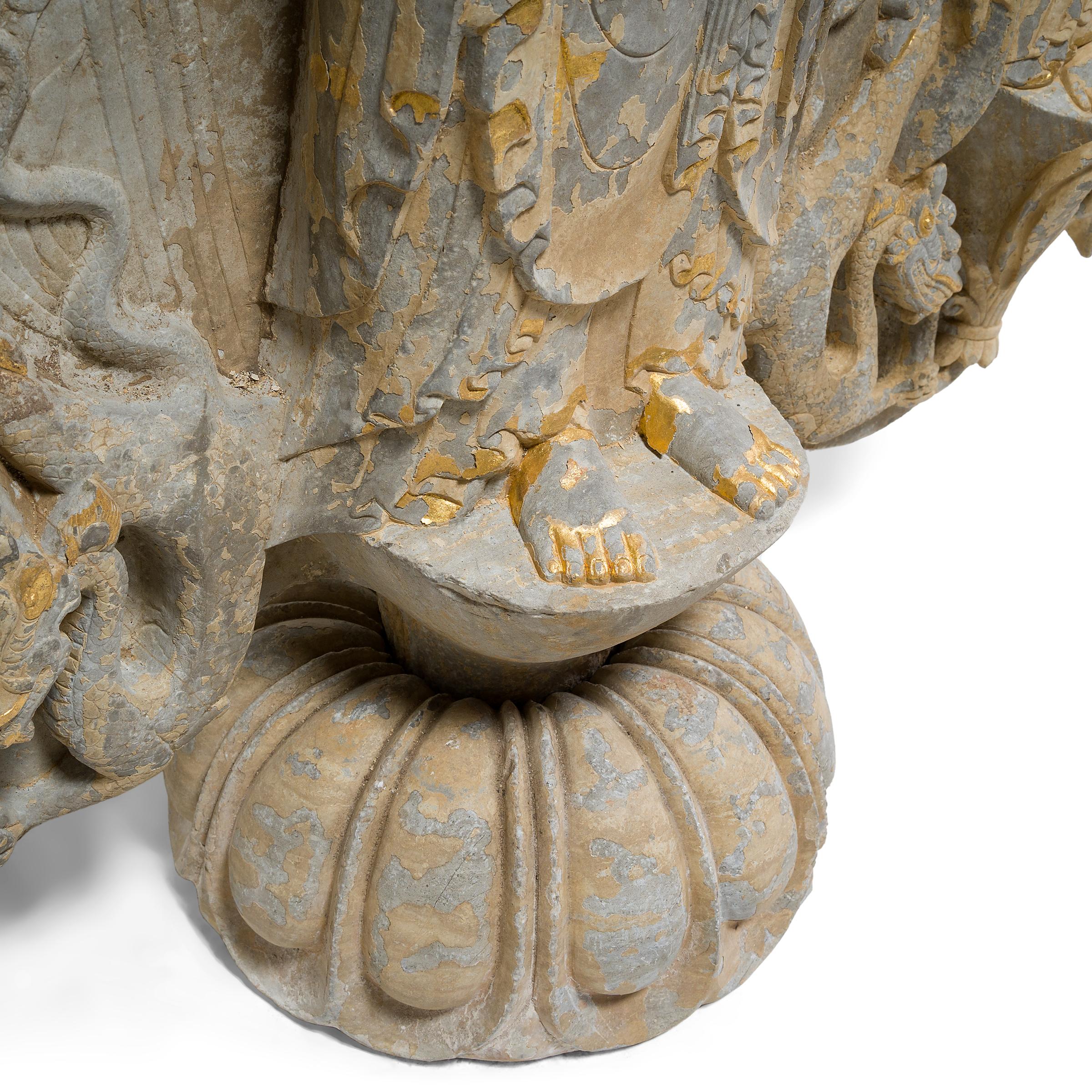 Chinese Gilt Limestone Stele of Maitreya Buddha For Sale 2