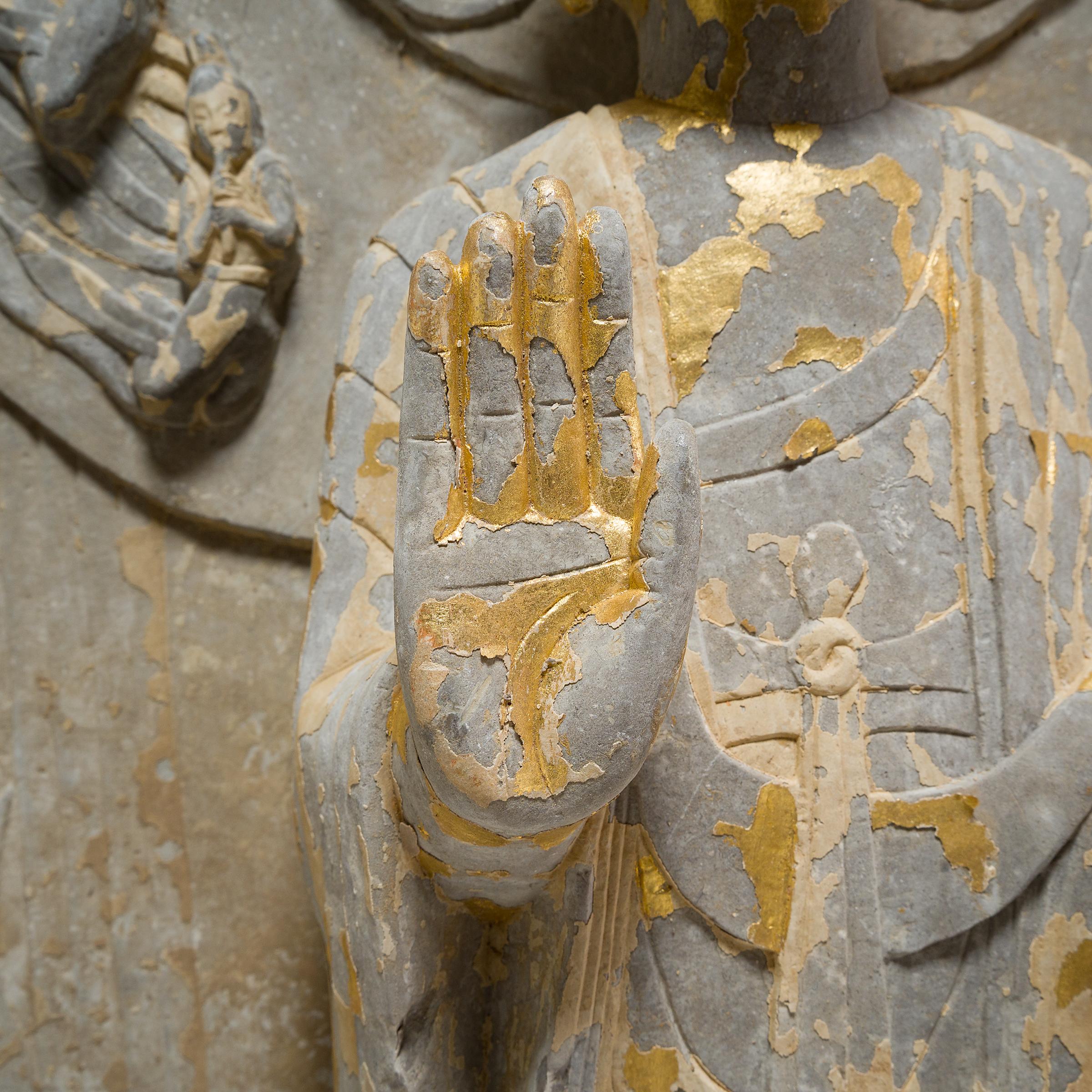 Chinese Gilt Limestone Stele of Maitreya Buddha For Sale 3