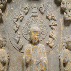 Chinese Gilt Limestone Stele of Maitreya Buddha