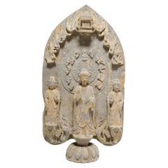 Chinesischer vergoldeter Kalkstein-Stele des Maitreya-Buddha