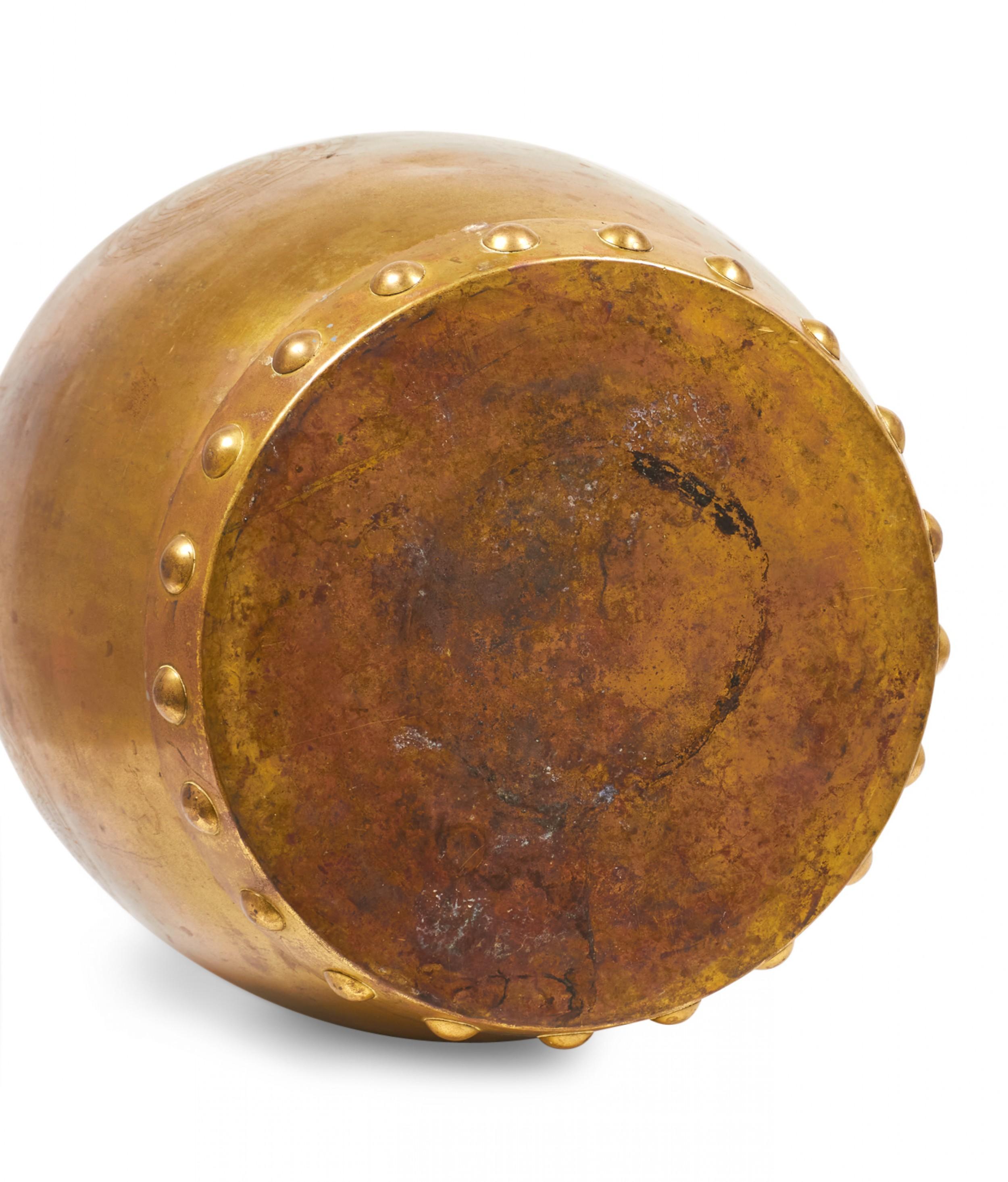 20th Century Chinese Gilt Metal Drum-Shaped Garden Stool For Sale