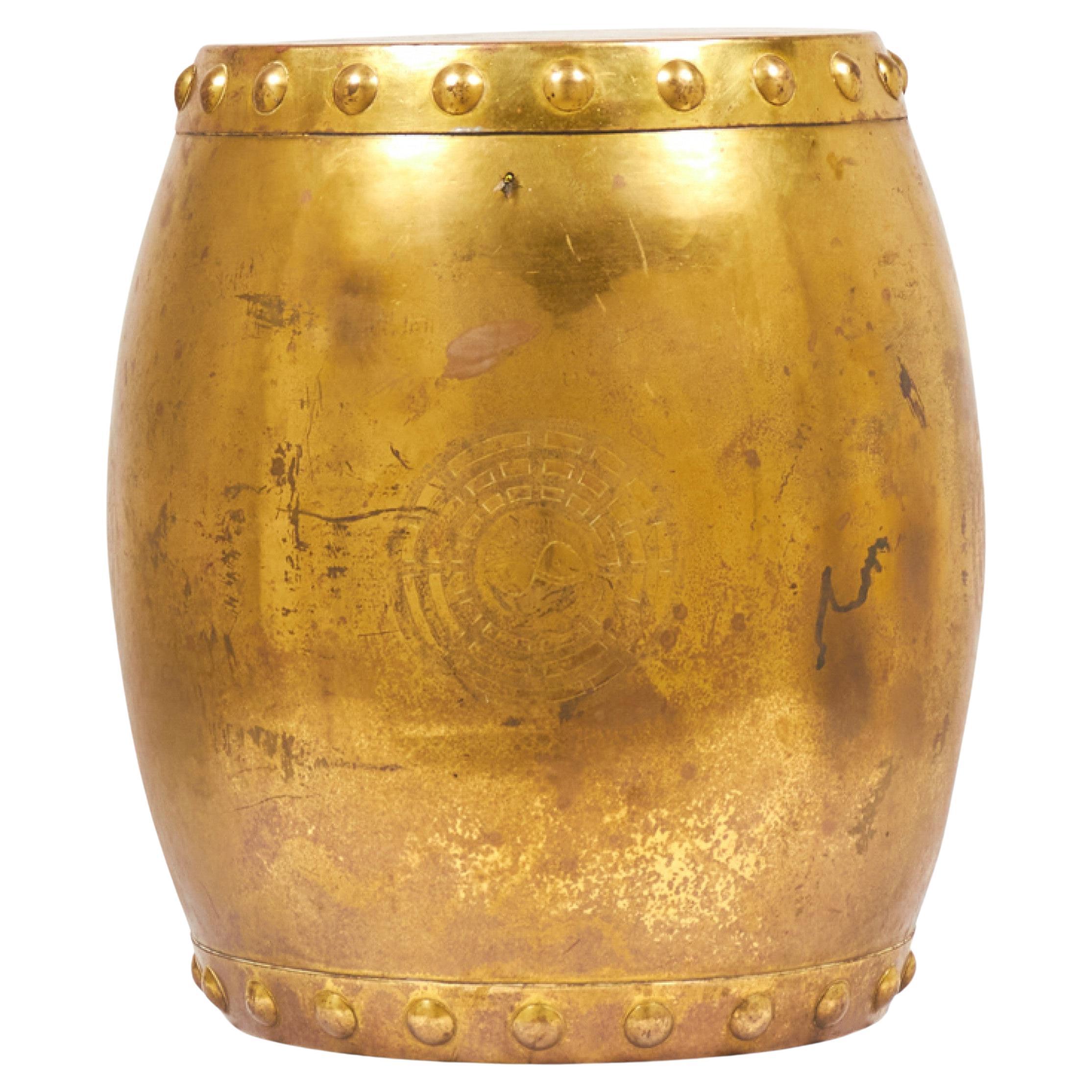 Chinese Gilt Metal Drum-Shaped Garden Stool