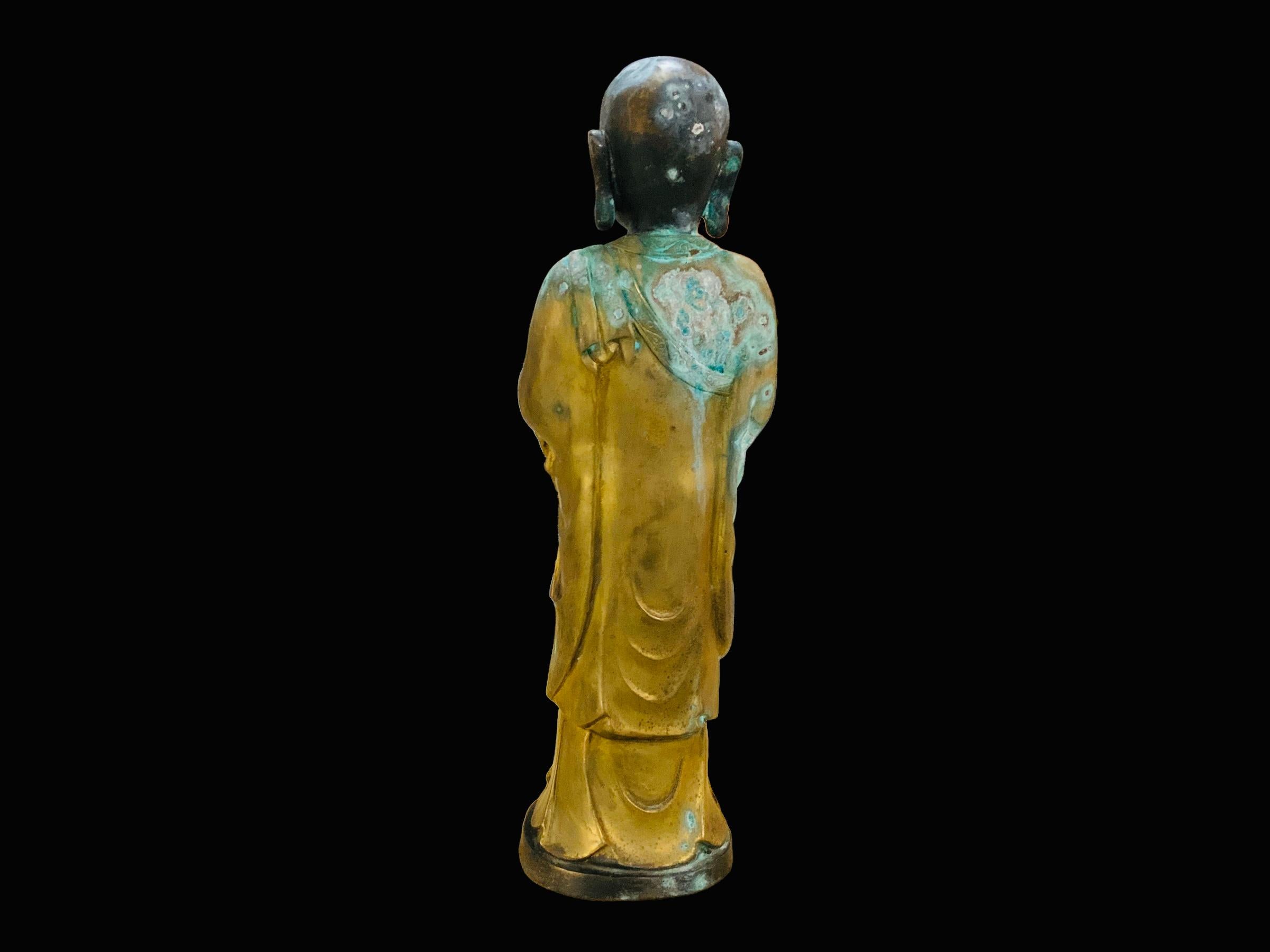 Chinese Gilt Patinated Bronze Small Sculpture of a Luohan For Sale 6