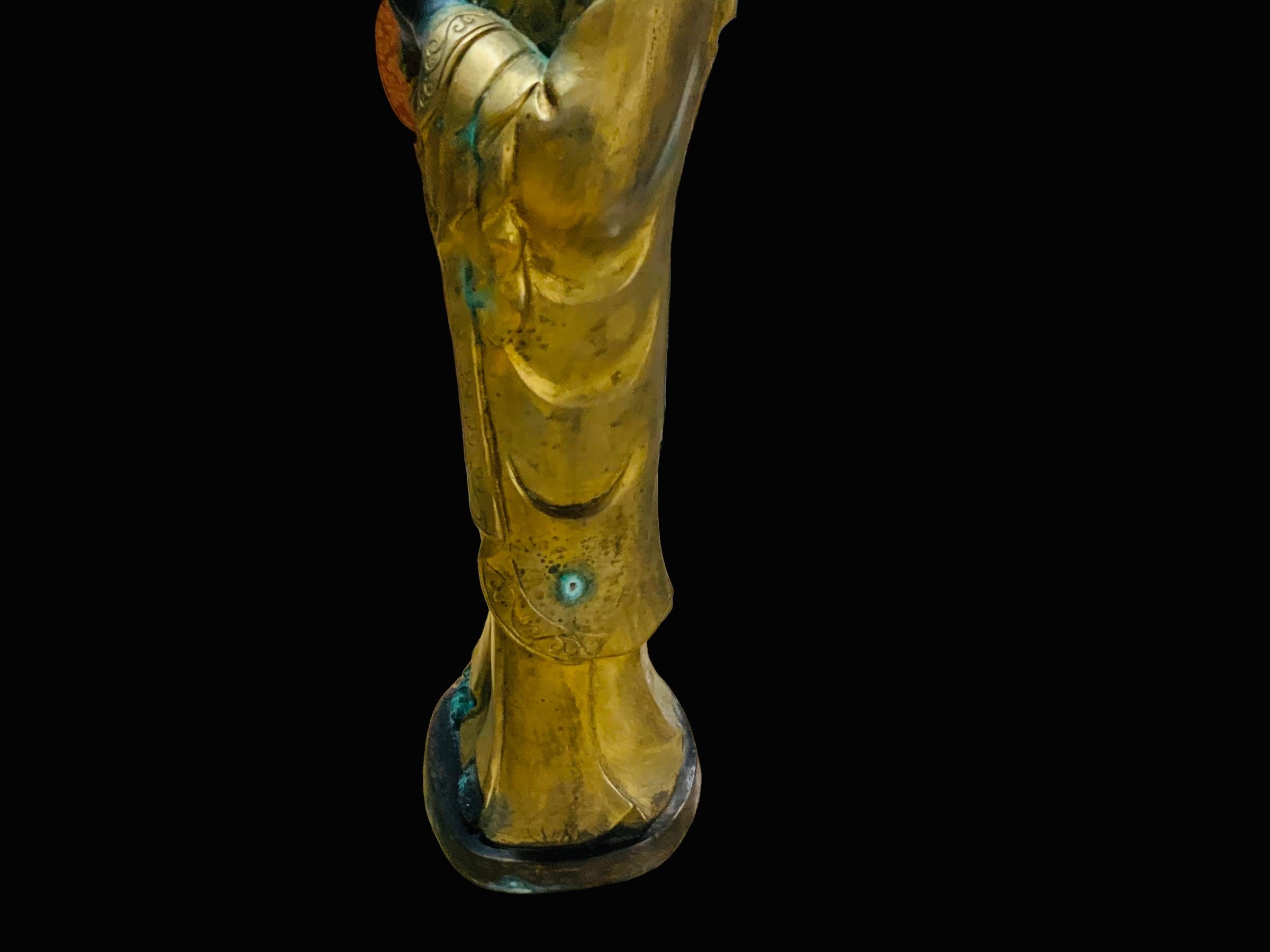 Chinese Gilt Patinated Bronze Small Sculpture of a Luohan For Sale 3