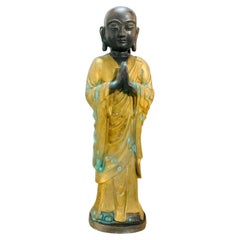 Chinese Gilt Patinated Bronze Small Sculpture of a Luohan