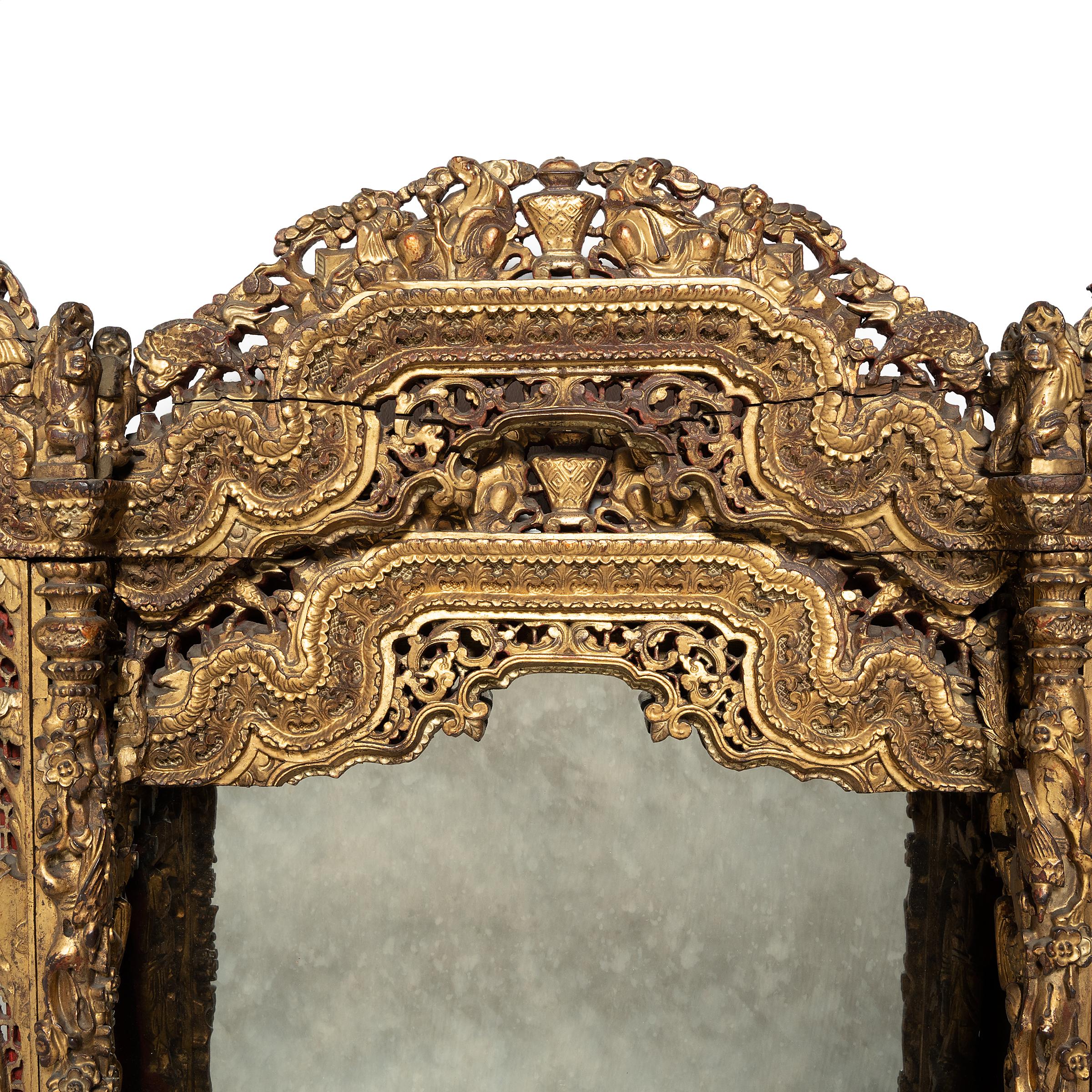 Qing Chinese Gilt Shrine Wall Mirror, c. 1850 For Sale
