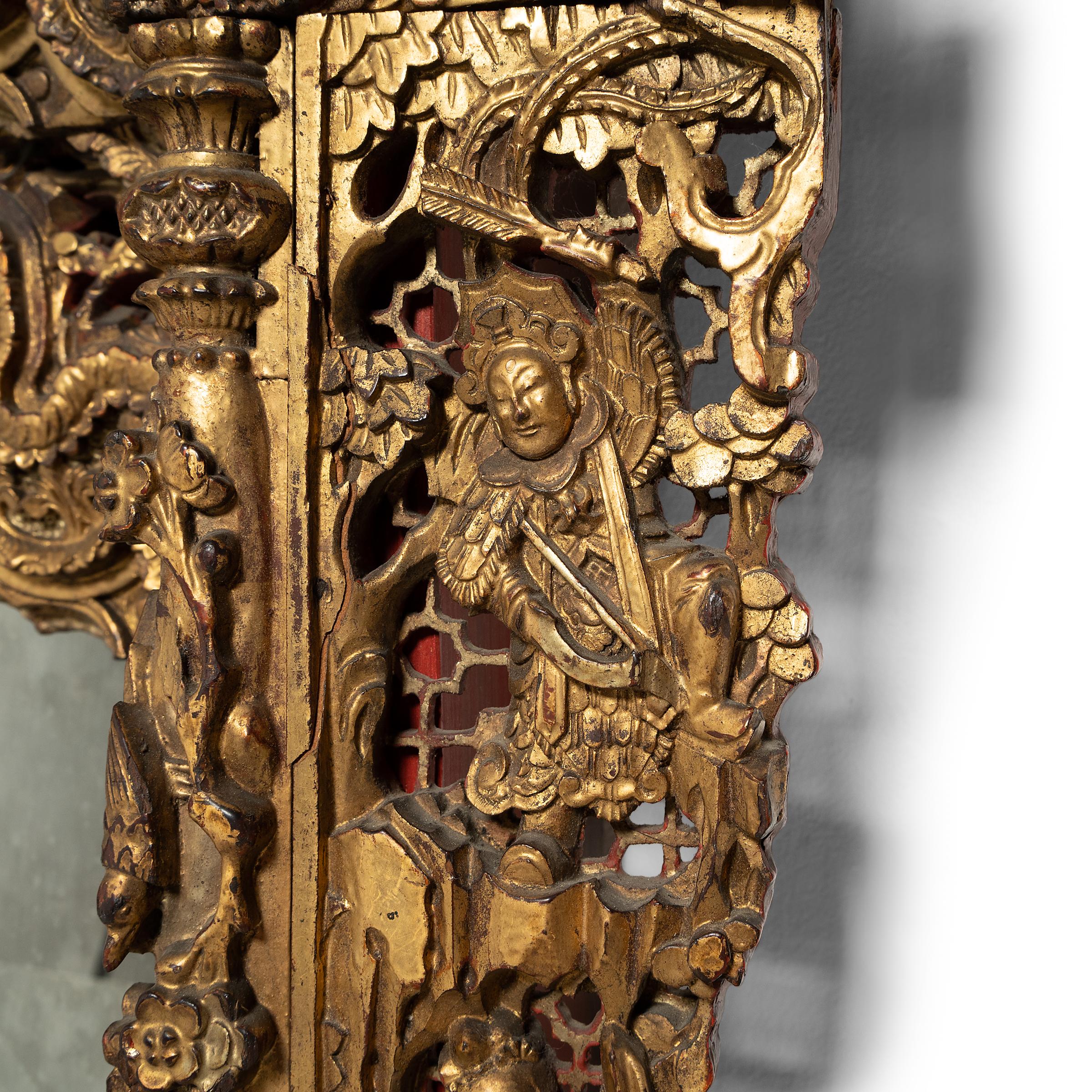19th Century Chinese Gilt Shrine Wall Mirror, c. 1850 For Sale