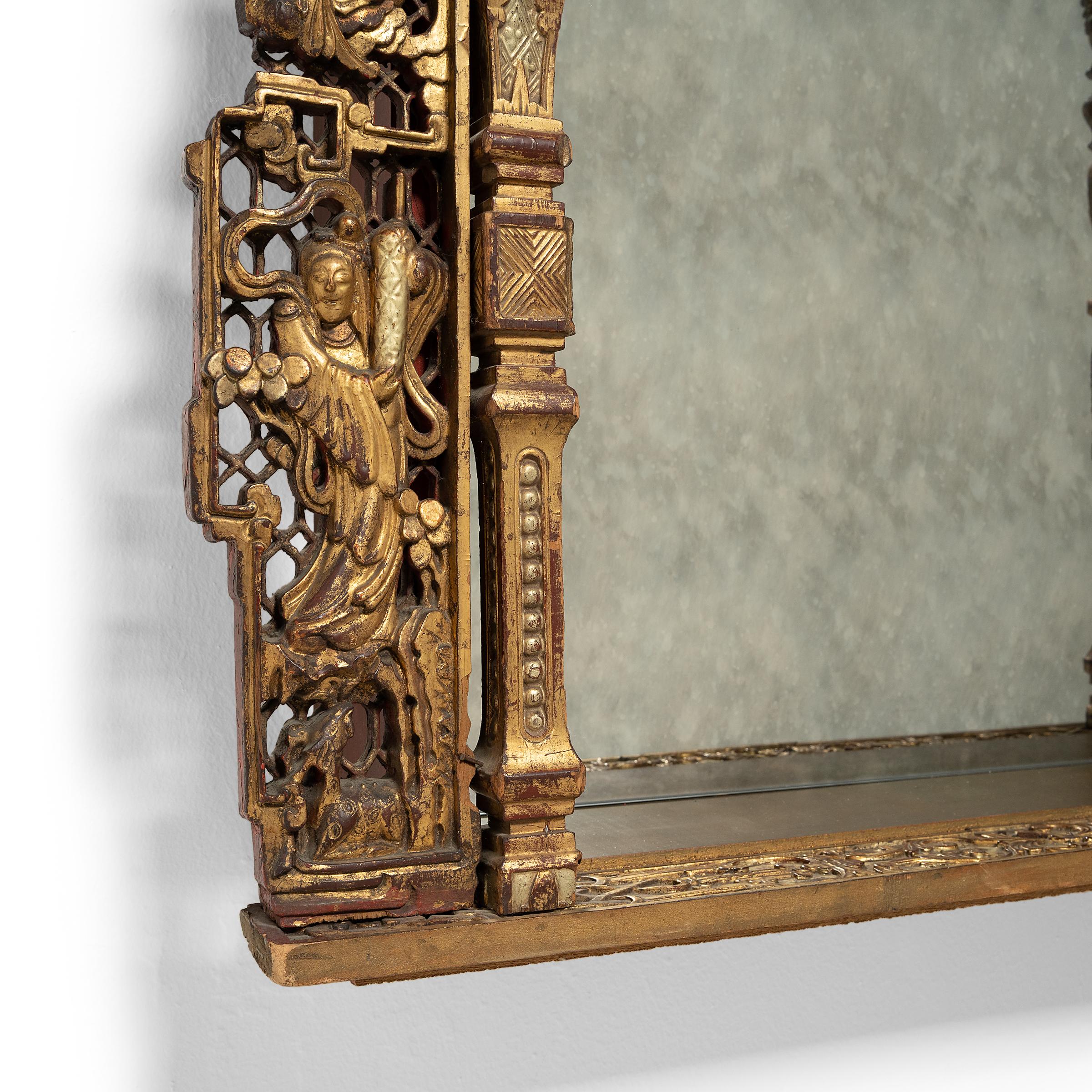 Chinese Gilt Shrine Wall Mirror, c. 1850 For Sale 1