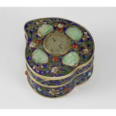 Chinese Gilt Silver Cloisonne Box with Jade Medallions, Jeweled with Gemstones