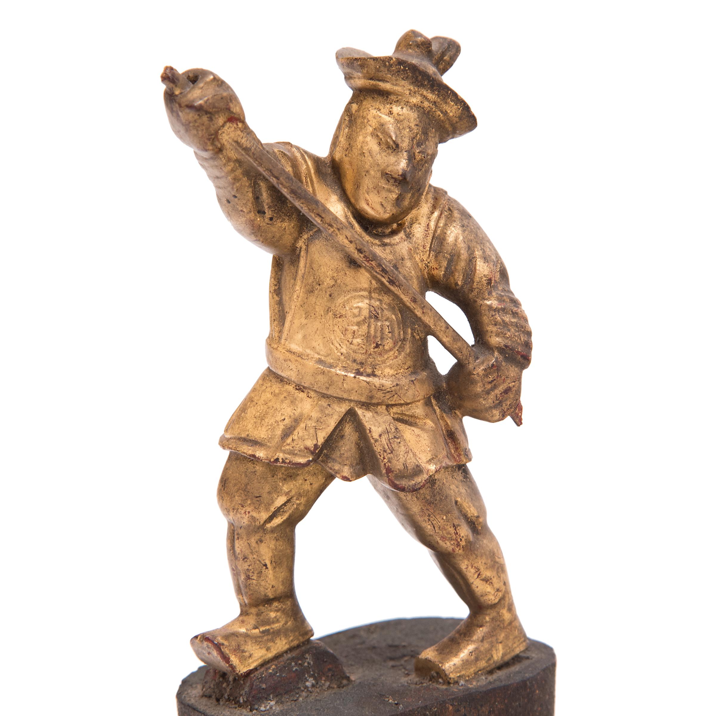 Qing Chinese Gilt Soldier Figurine, c. 1700