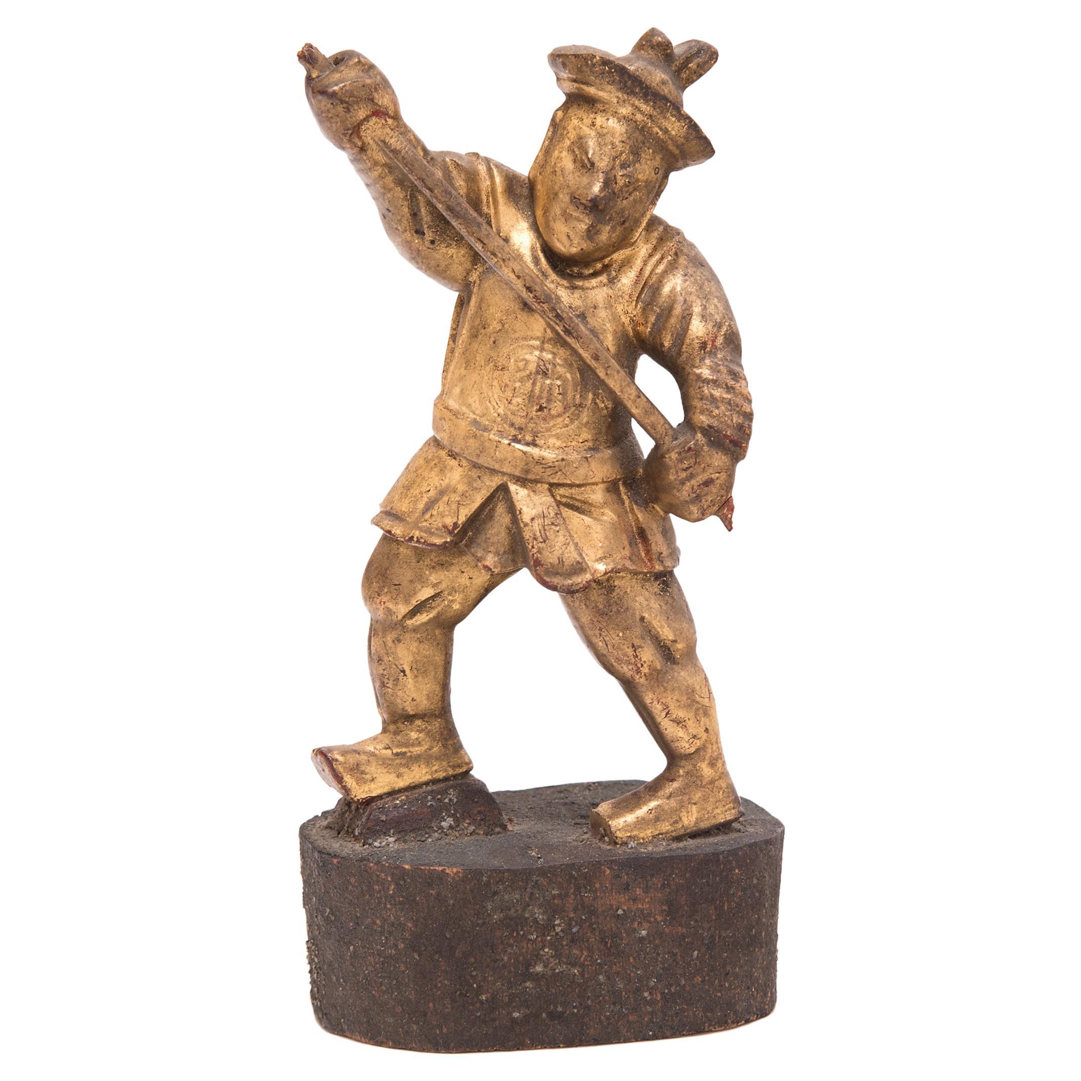 Chinese Gilt Soldier Figurine, Qing Dynasty