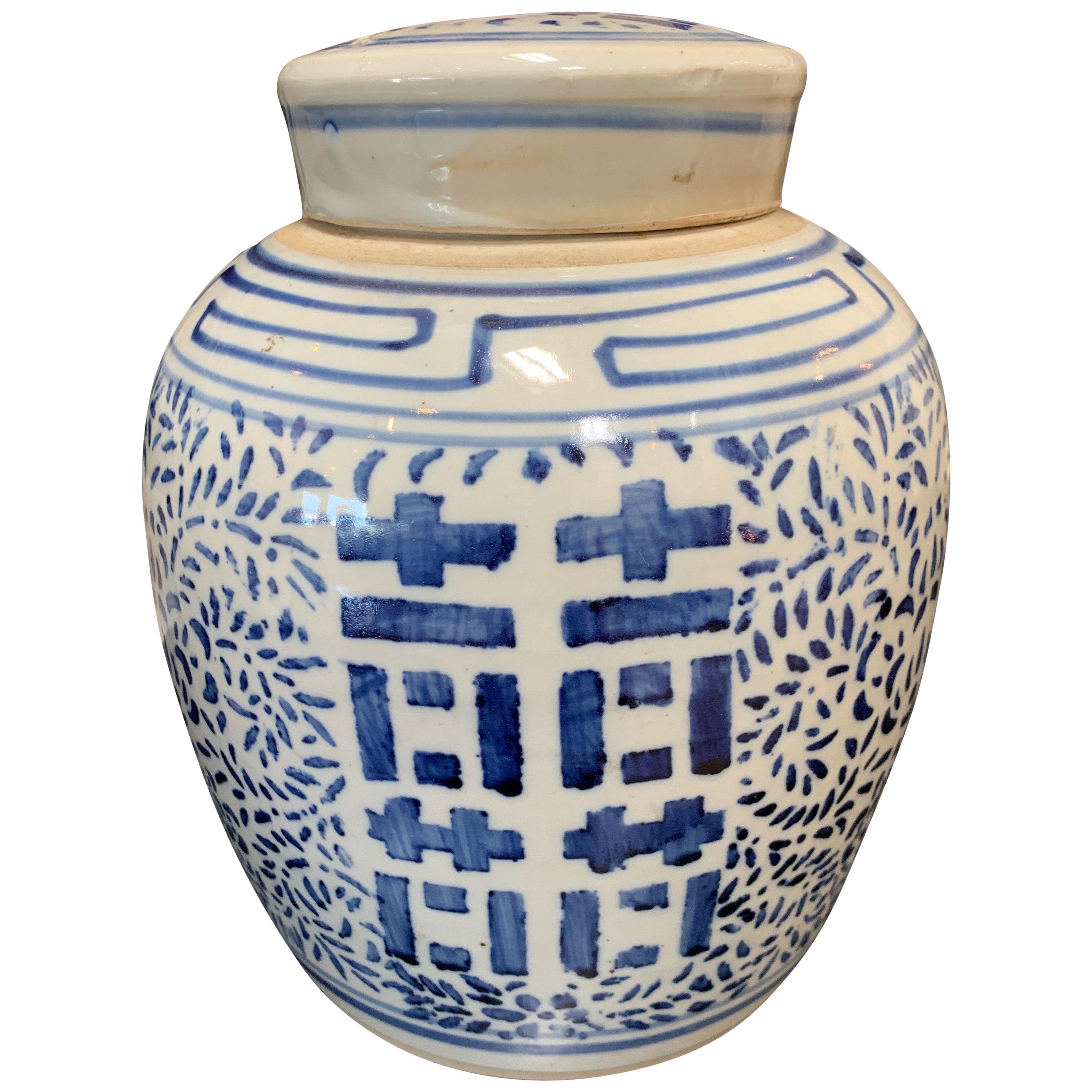 Antique Blue and White Porcelain Chinoiserie Ginger Jar