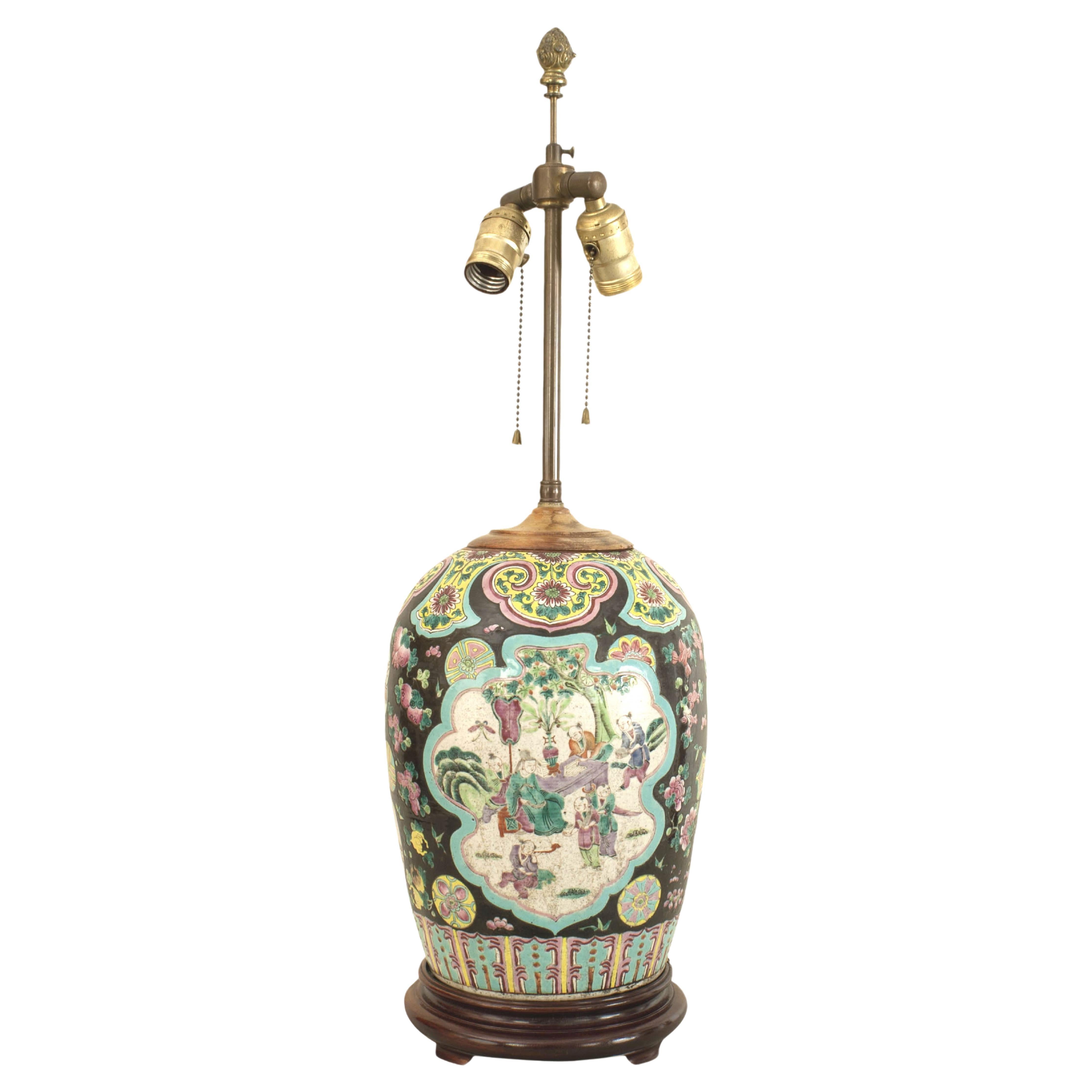 Lámpara de mesa china con tarro de jengibre