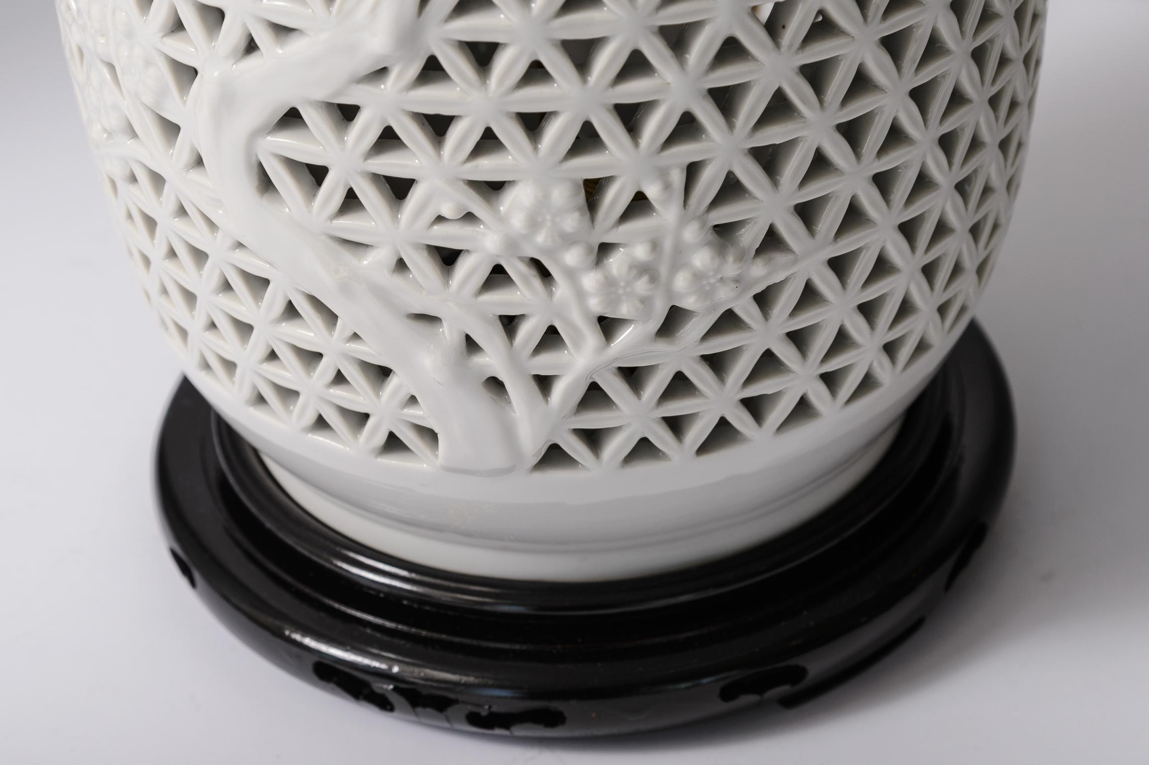Chinese Ginger Jars  Lamps in Blanc De Chine Reticulated Porcelain, A-Pair 6