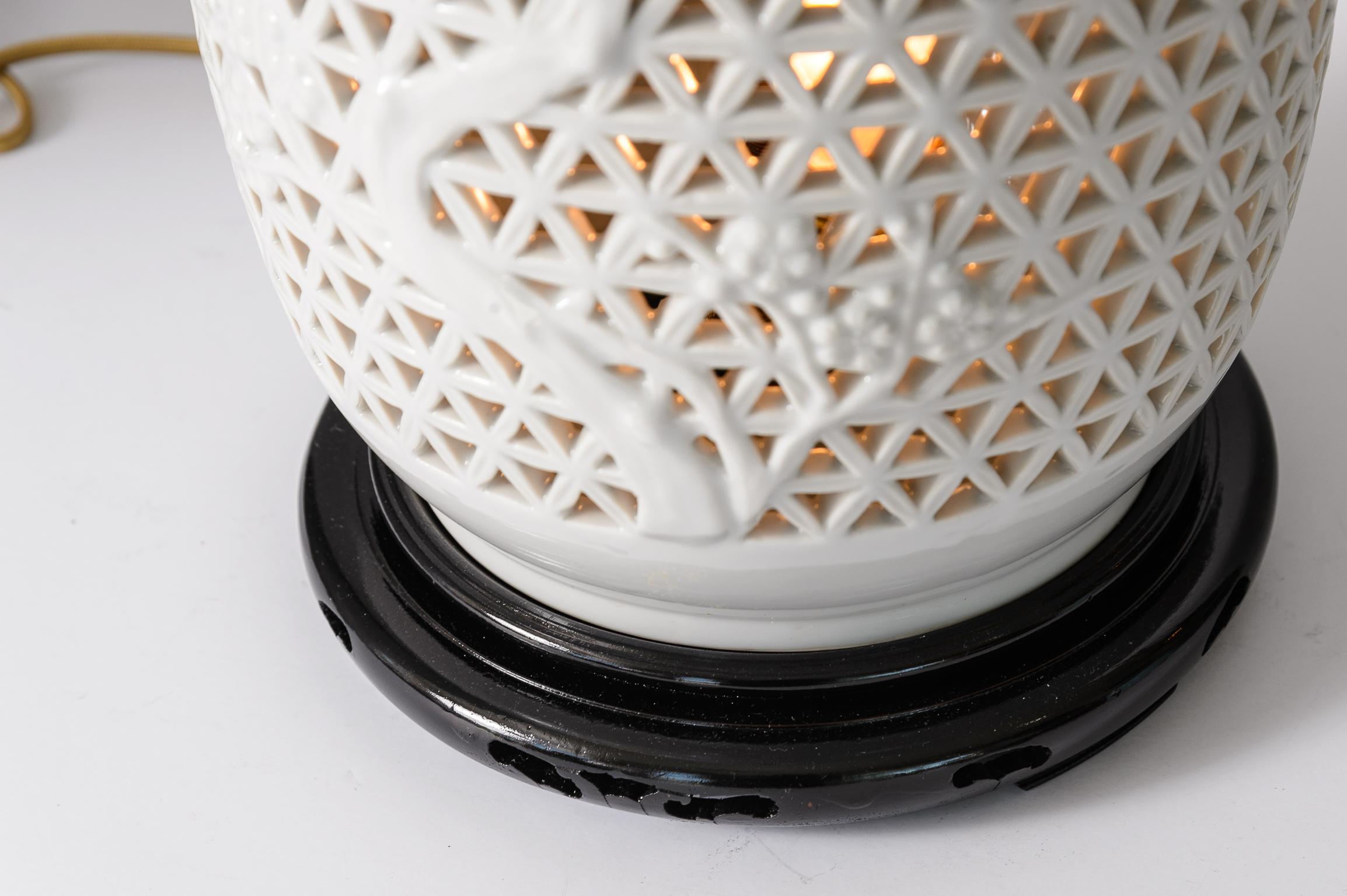 Chinese Ginger Jars  Lamps in Blanc De Chine Reticulated Porcelain, A-Pair 8