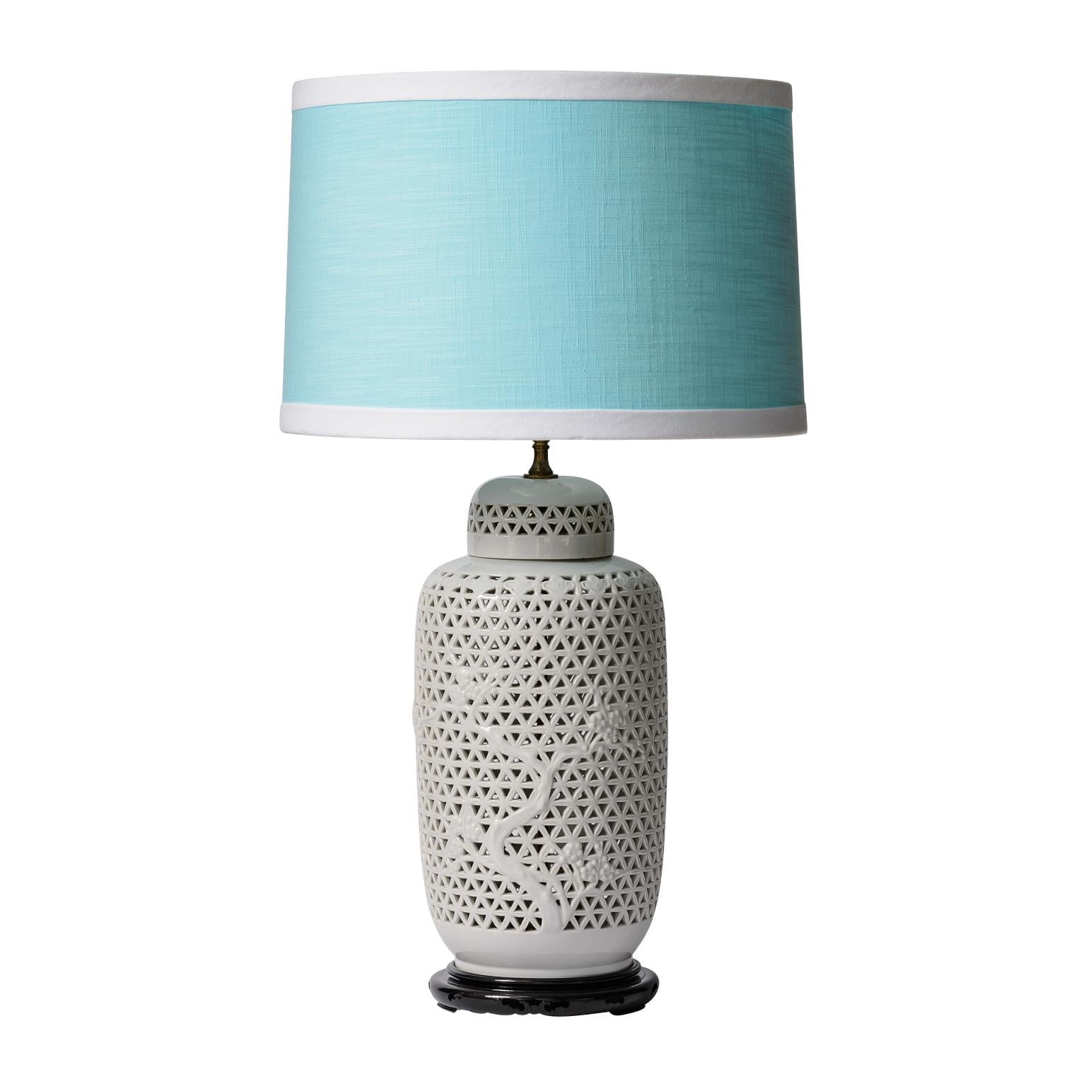 Chinese Export Chinese Ginger Jars  Lamps in Blanc De Chine Reticulated Porcelain, A-Pair