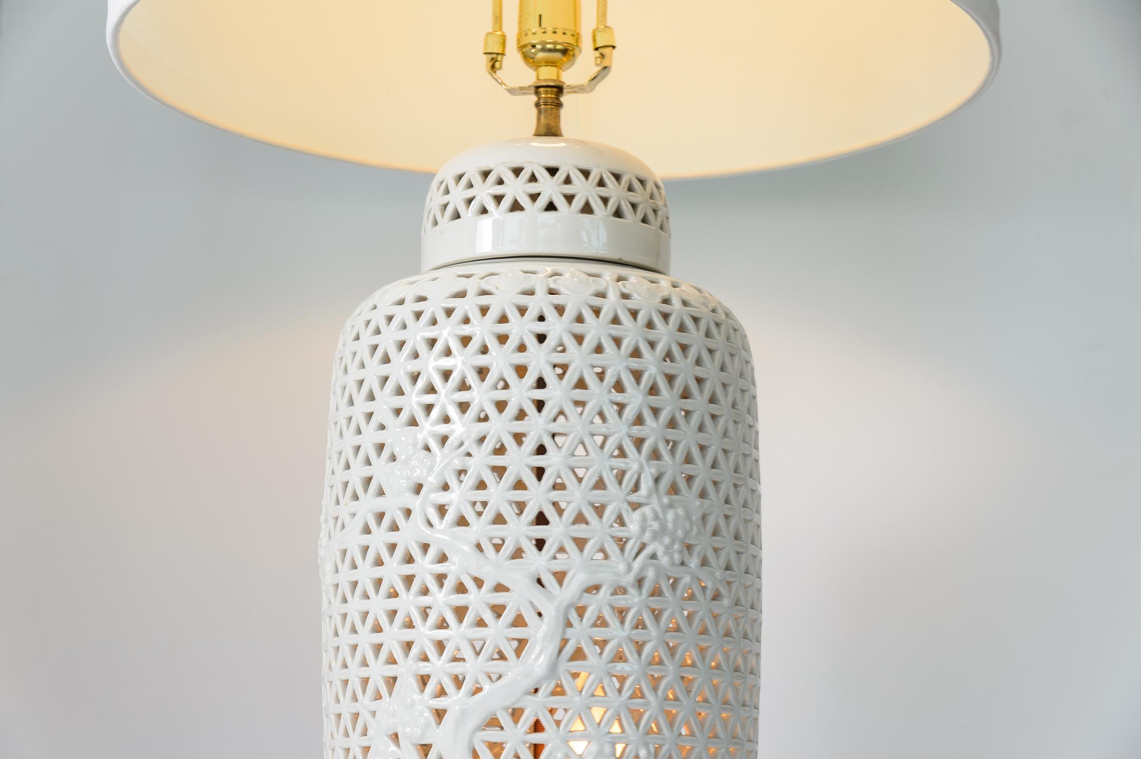 20th Century Chinese Ginger Jars  Lamps in Blanc De Chine Reticulated Porcelain, A-Pair