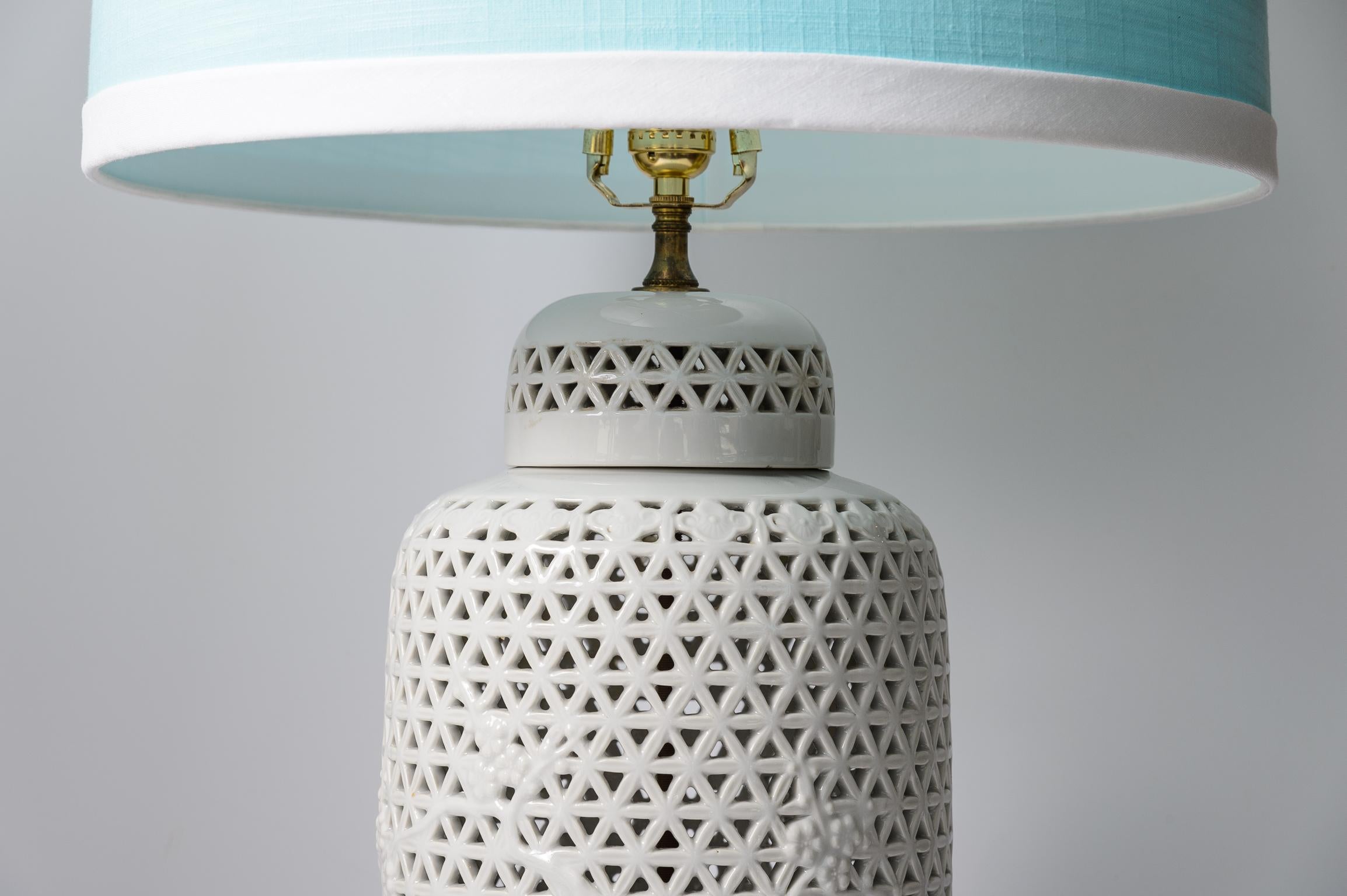 Chinese Ginger Jars  Lamps in Blanc De Chine Reticulated Porcelain, A-Pair 2