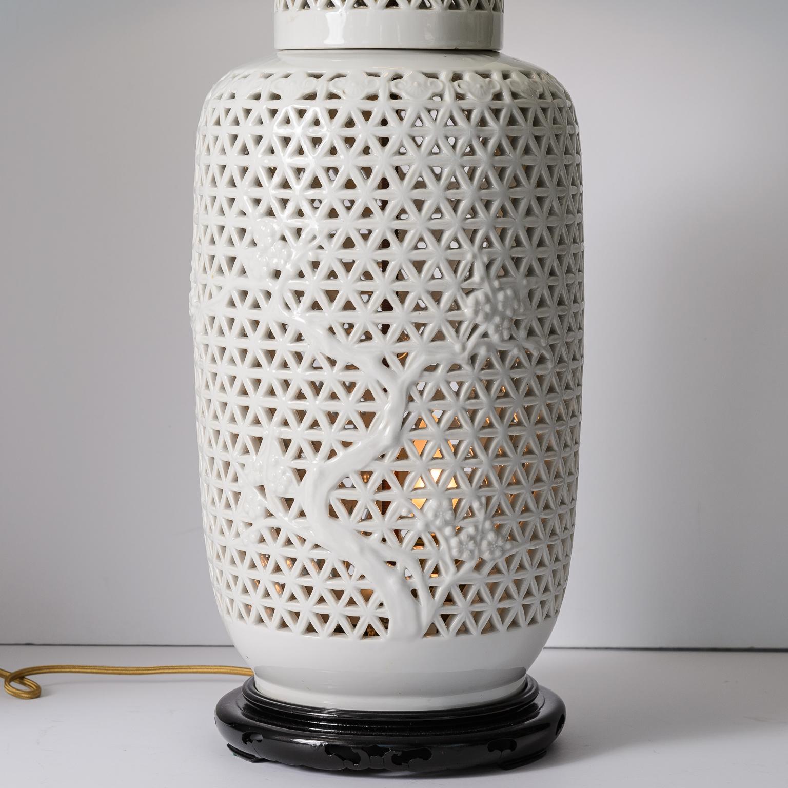 Chinese Ginger Jars  Lamps in Blanc De Chine Reticulated Porcelain, A-Pair 3