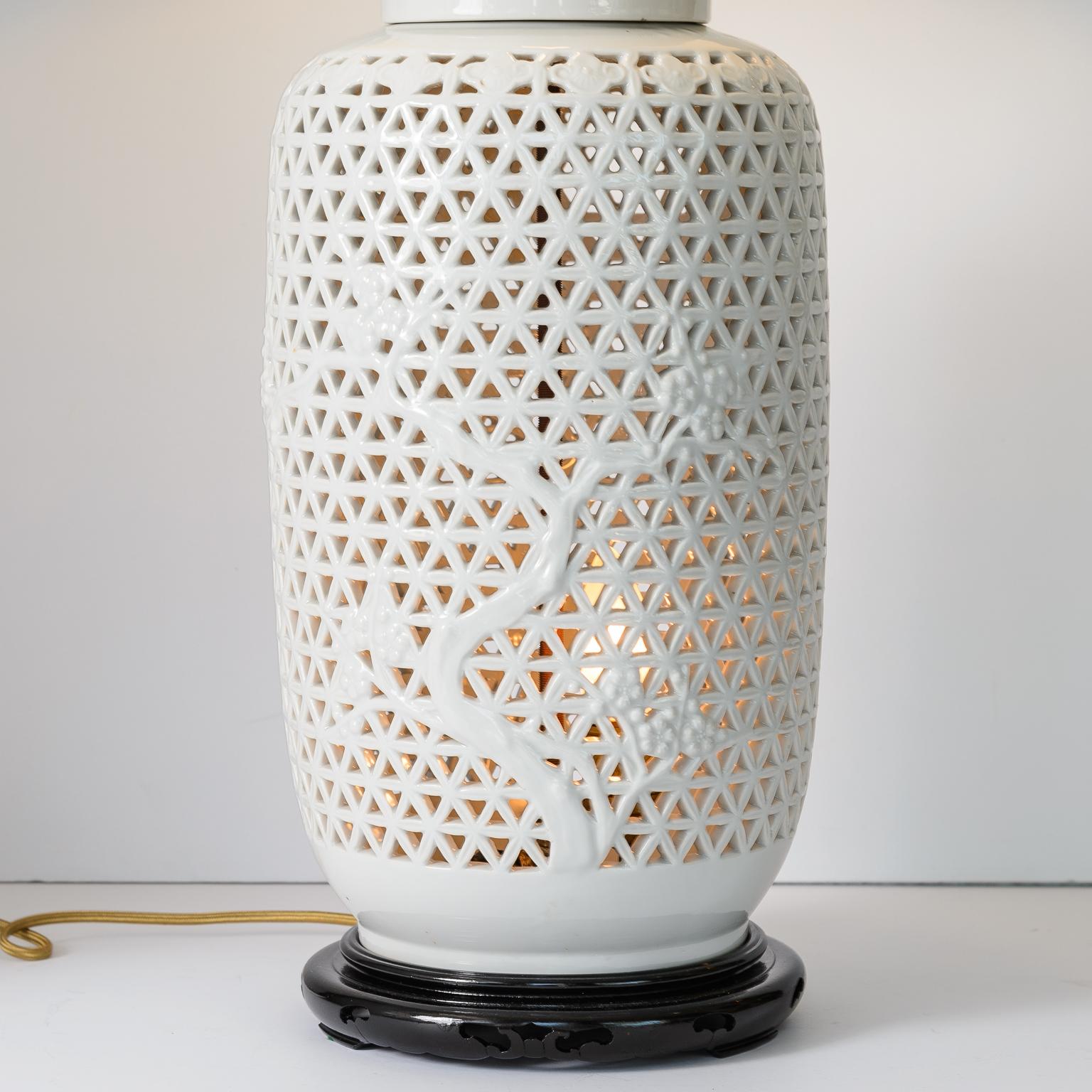 Chinese Ginger Jars  Lamps in Blanc De Chine Reticulated Porcelain, A-Pair 4