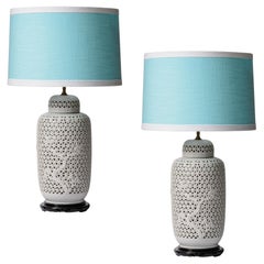 Chinese Ginger Jars  Lamps in Blanc De Chine Reticulated Porcelain, A-Pair