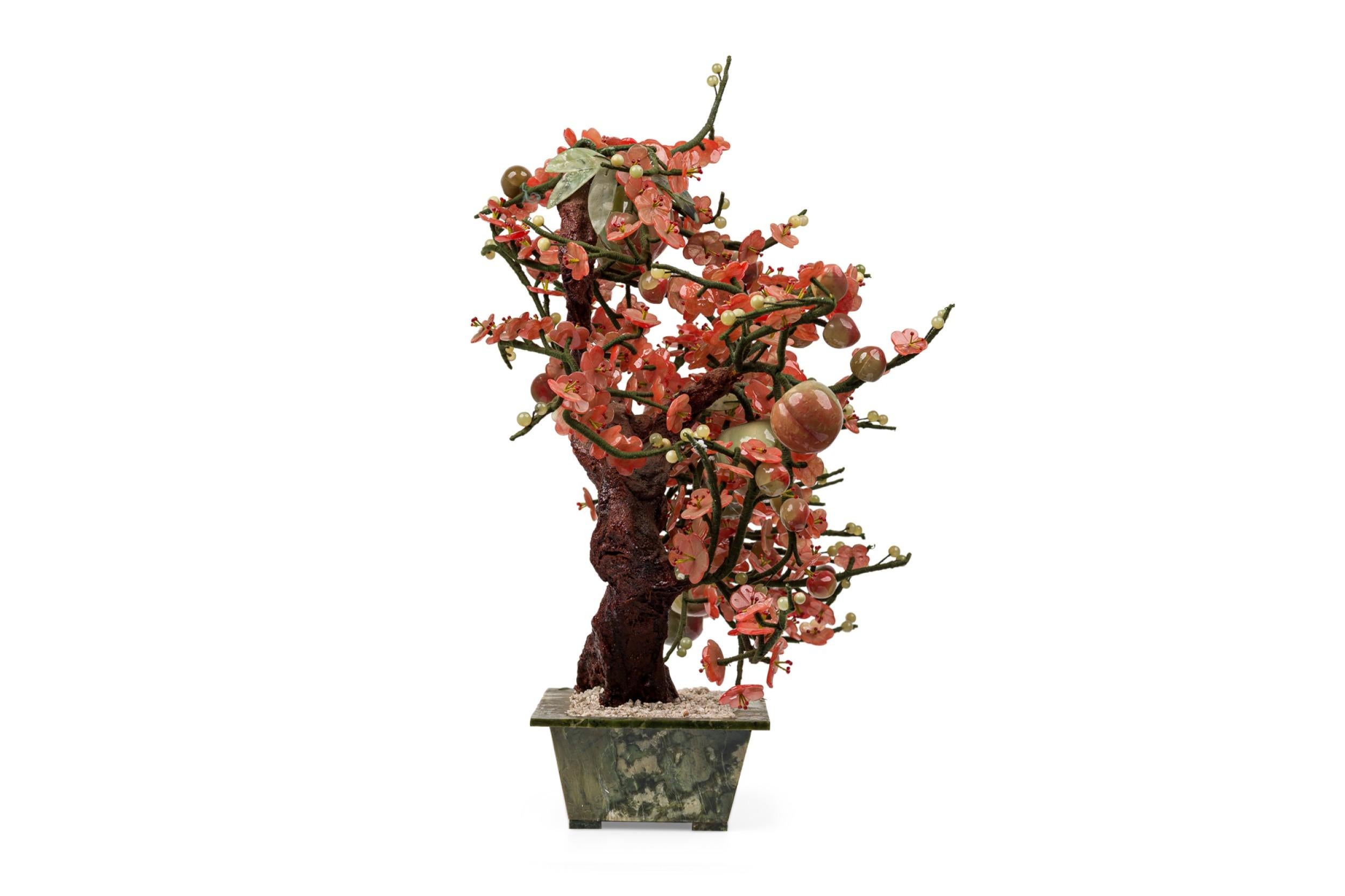 Chinese Glass Cherry Blossom Sculpture Potted in a Green Planter For Sale 1