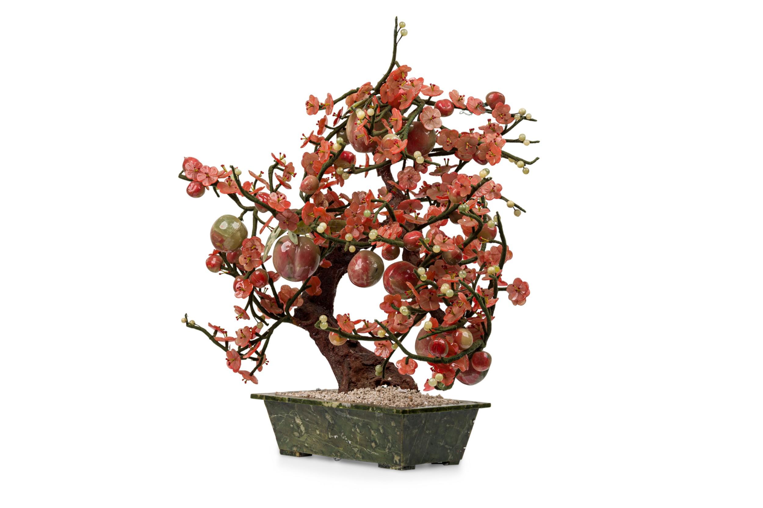 Chinese Glass Cherry Blossom Sculpture Potted in a Green Planter For Sale 3