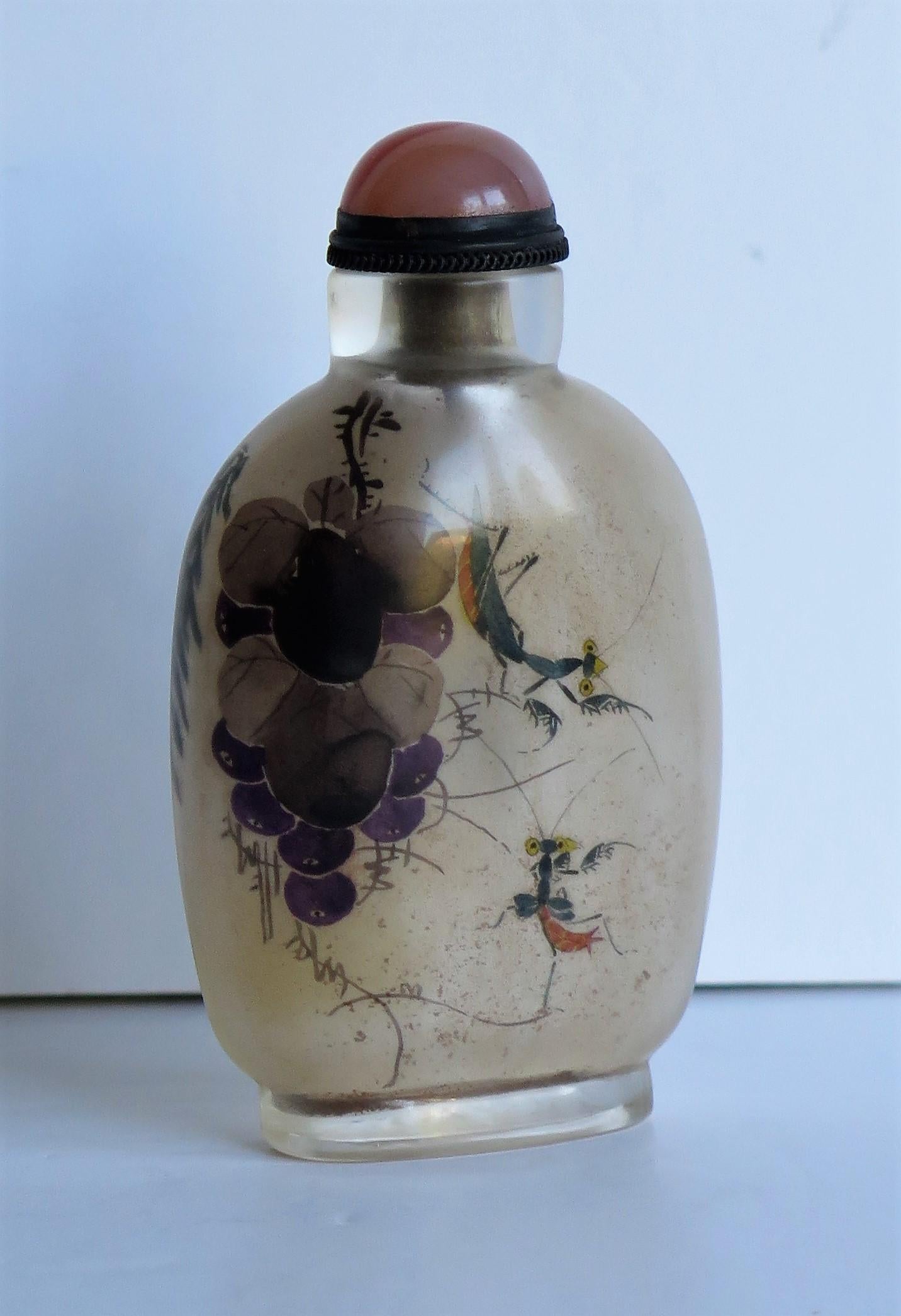 Chinese Glass Snuff Bottle Finely Inside Painted with Spoon Top, 19th C. Qing  5