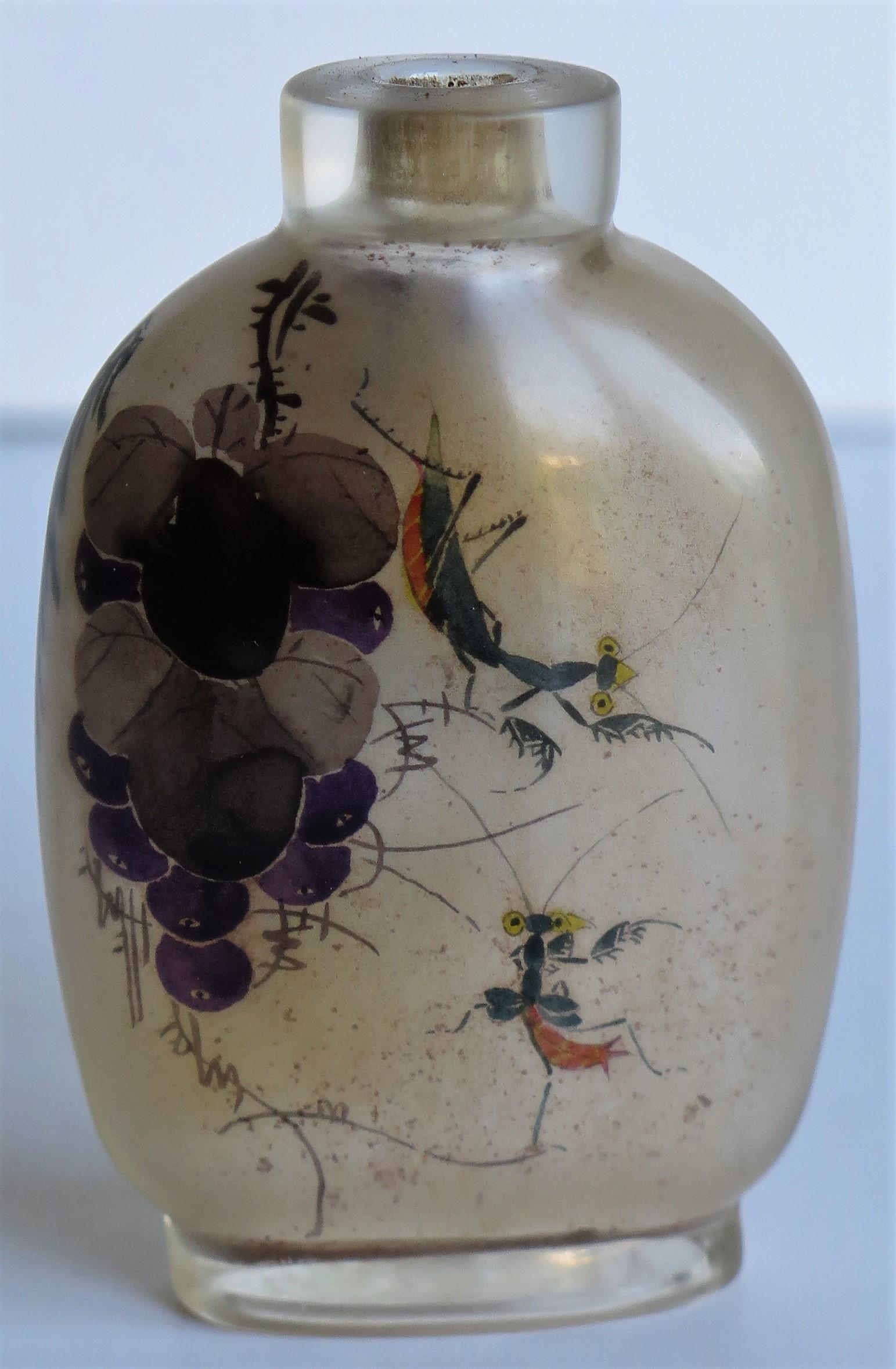 Chinese Glass Snuff Bottle Finely Inside Painted with Spoon Top, 19th C. Qing  8
