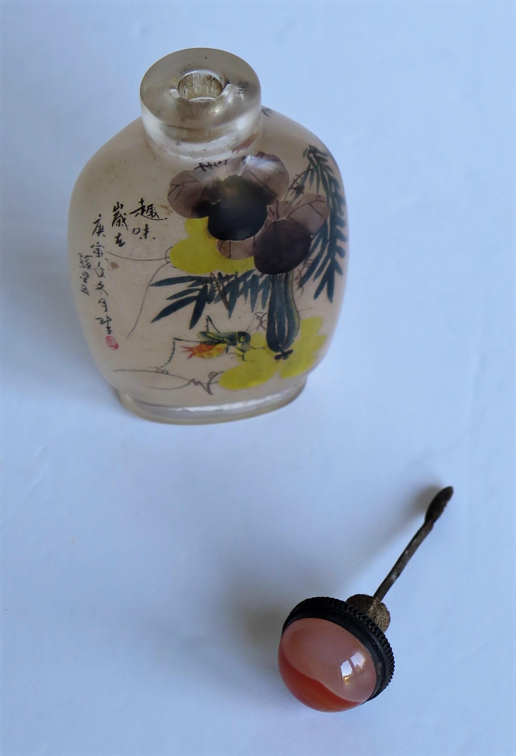 Chinese Glass Snuff Bottle Finely Inside Painted with Spoon Top, 19th C. Qing  12