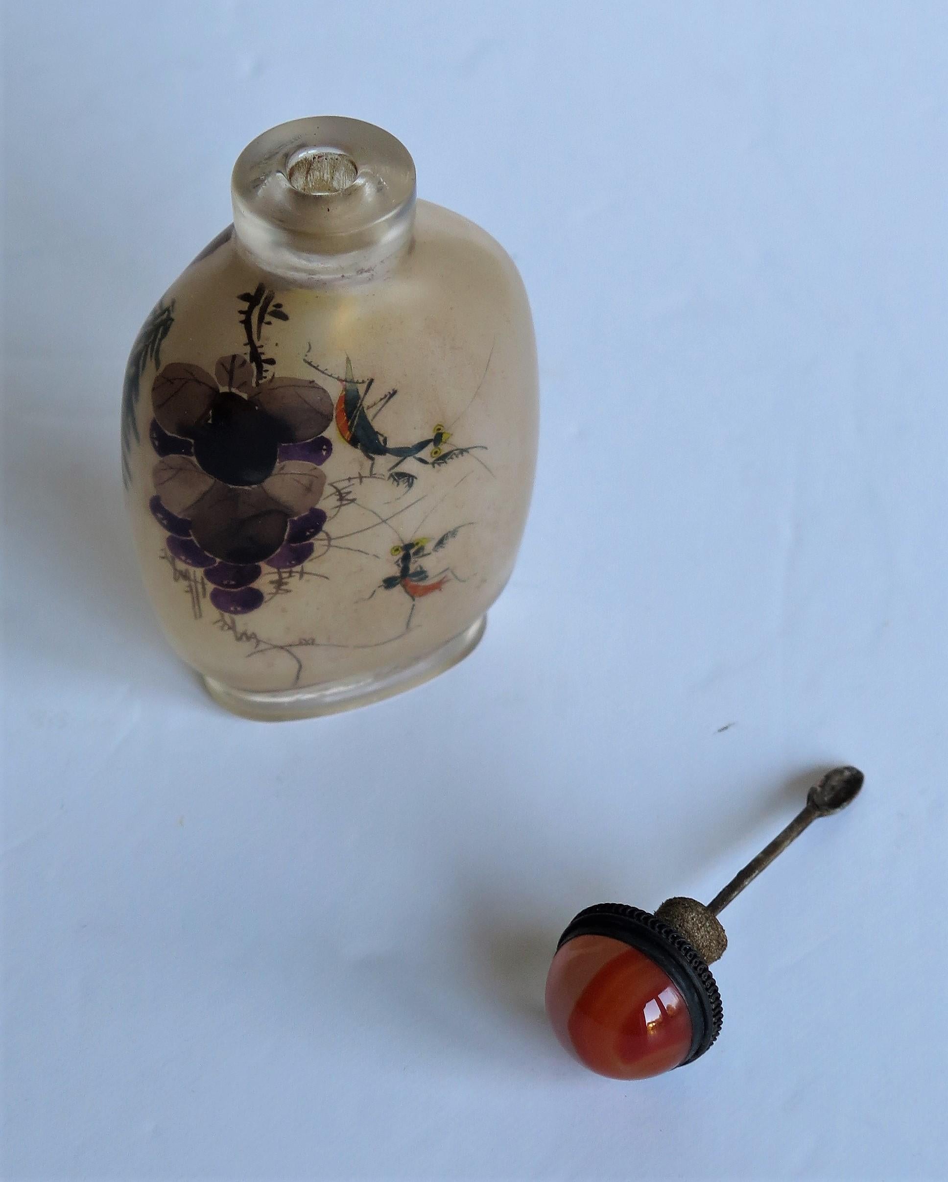 Chinese Glass Snuff Bottle Finely Inside Painted with Spoon Top, 19th C. Qing  13