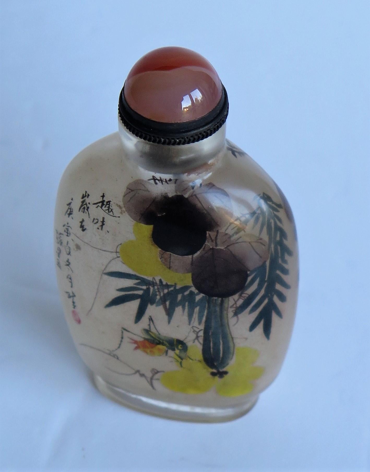 Chinese Glass Snuff Bottle Finely Inside Painted with Spoon Top, 19th C. Qing  In Good Condition In Lincoln, Lincolnshire