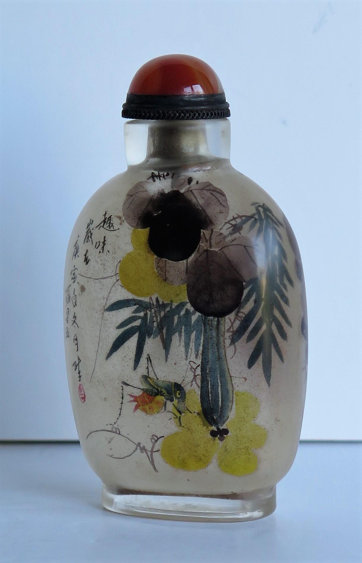 19th Century Chinese Glass Snuff Bottle Finely Inside Painted with Spoon Top, 19th C. Qing 