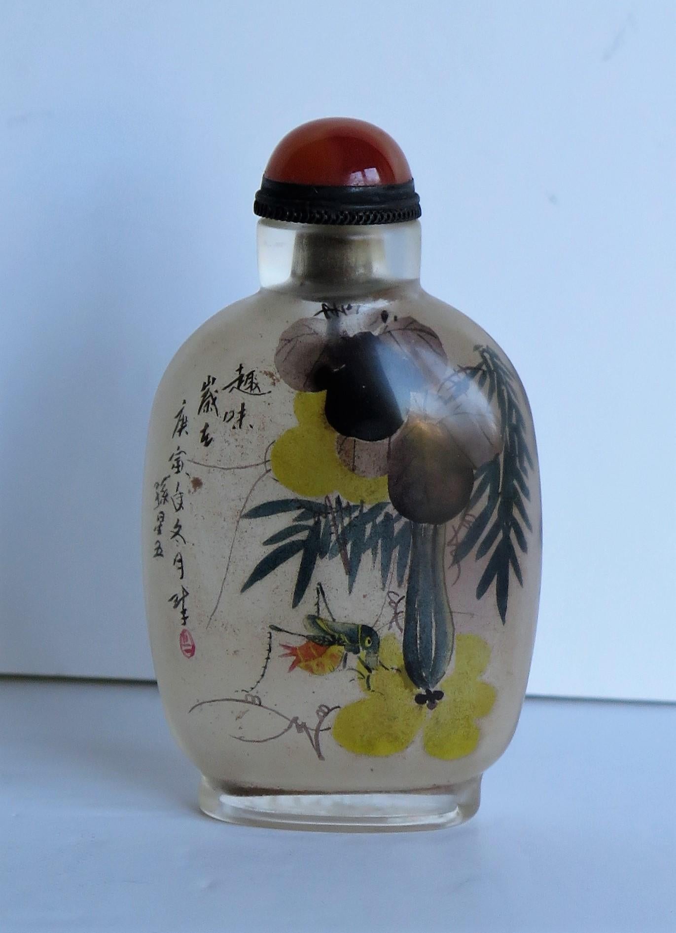 Chinese Glass Snuff Bottle Finely Inside Painted with Spoon Top, 19th C. Qing  1