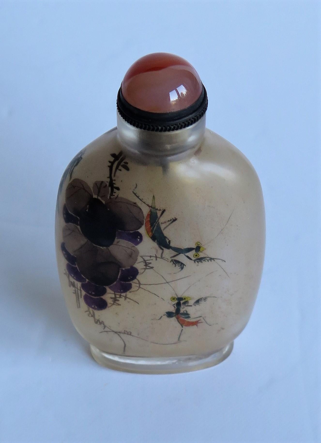 Chinese Glass Snuff Bottle Finely Inside Painted with Spoon Top, 19th C. Qing  2