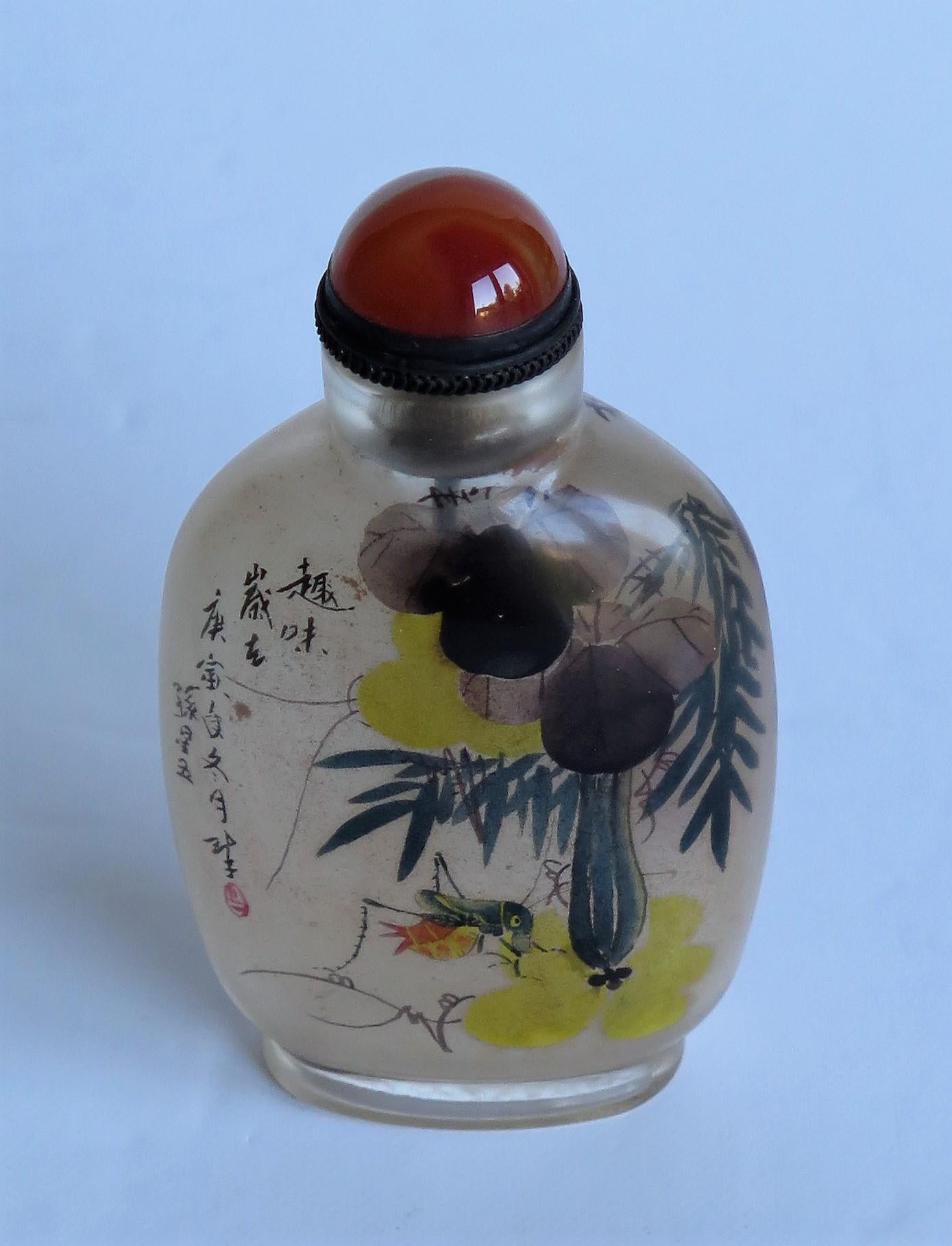 Chinese Glass Snuff Bottle Finely Inside Painted with Spoon Top, 19th C. Qing  3