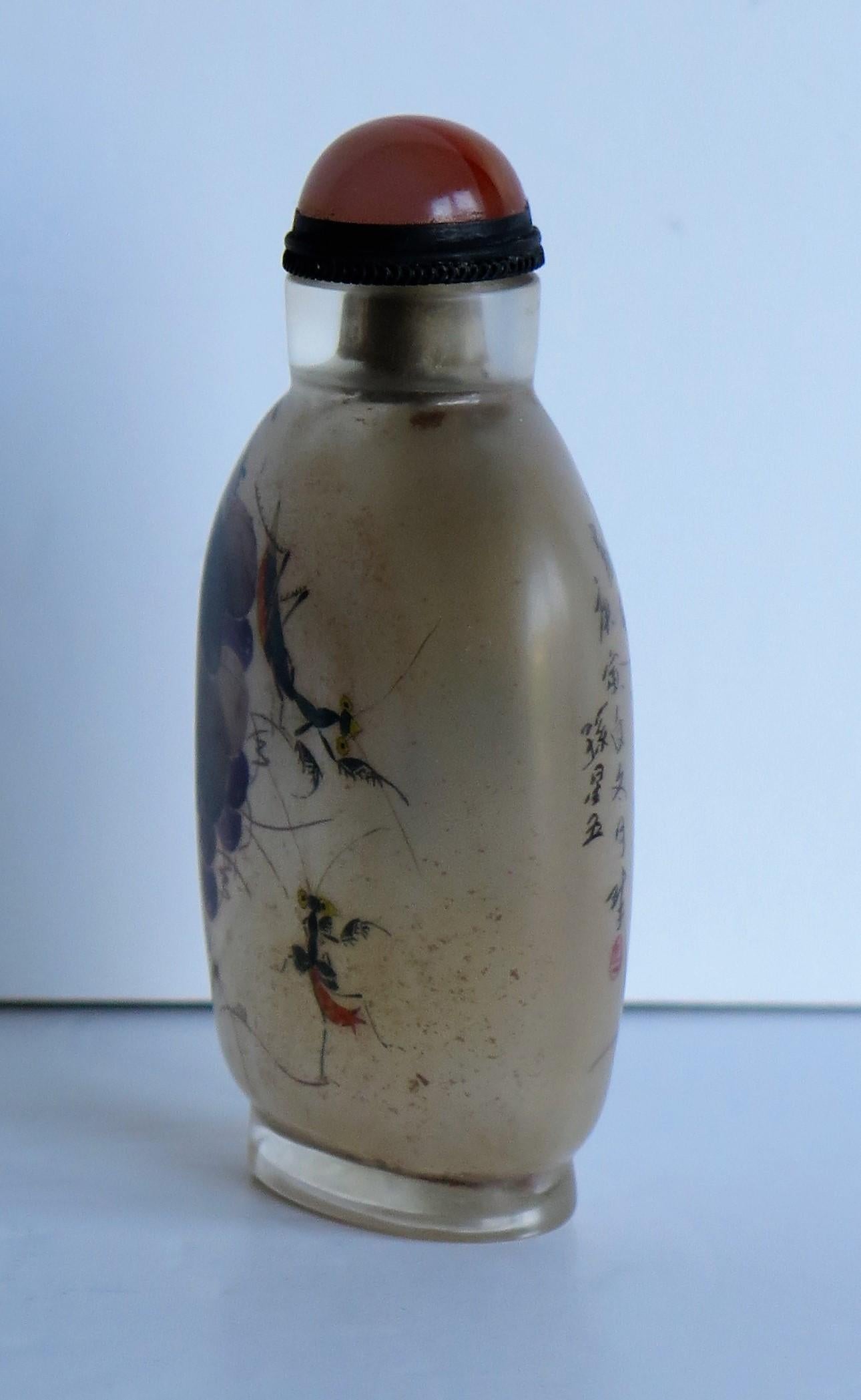 Chinese Glass Snuff Bottle Finely Inside Painted with Spoon Top, 19th C. Qing  4