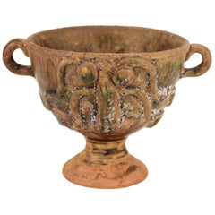 Chinese Glazed Ceramic Stem Goblet with Applied Face