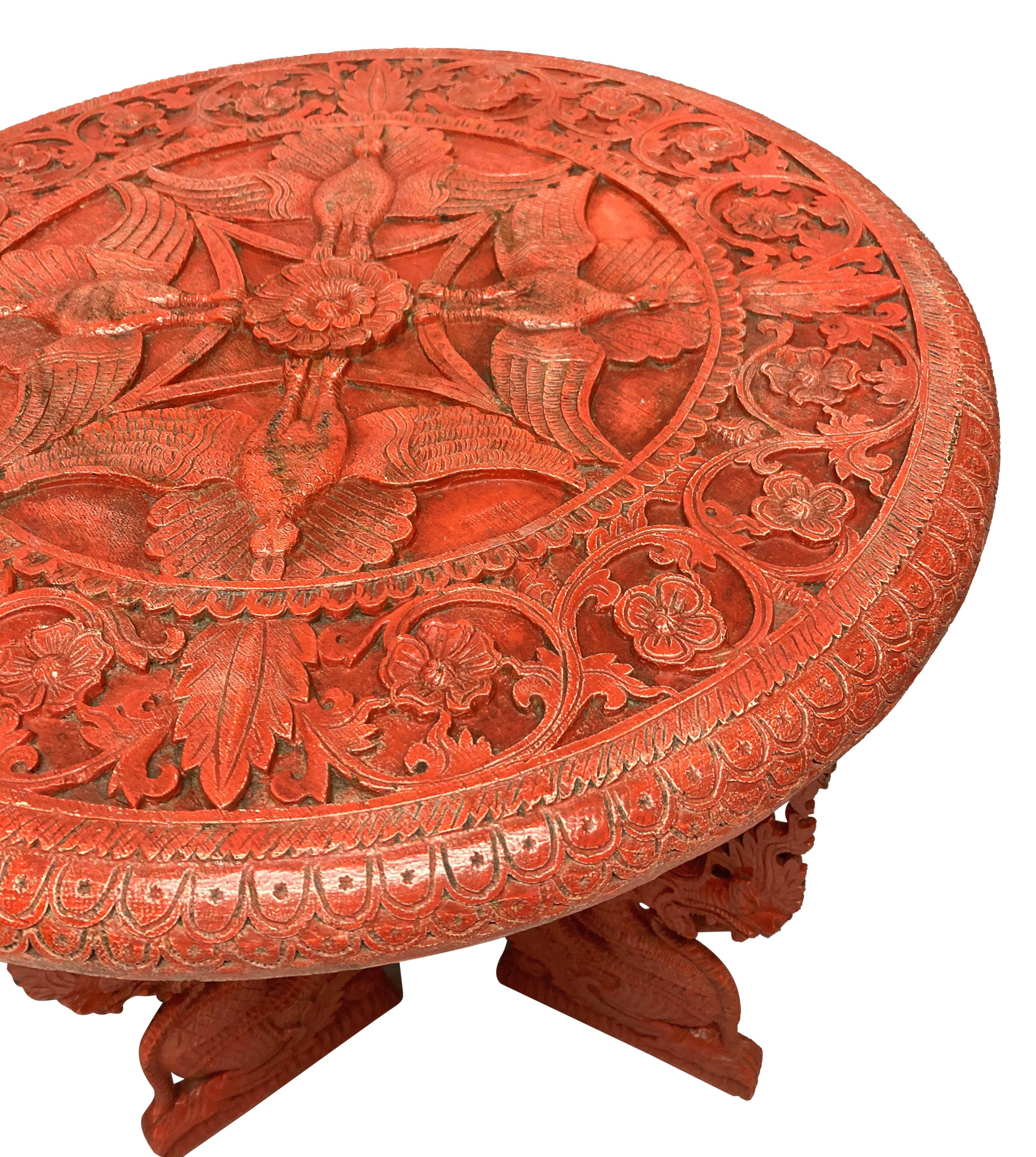 Early 20th Century Chinese Glazed Cinnabar Side Table For Sale