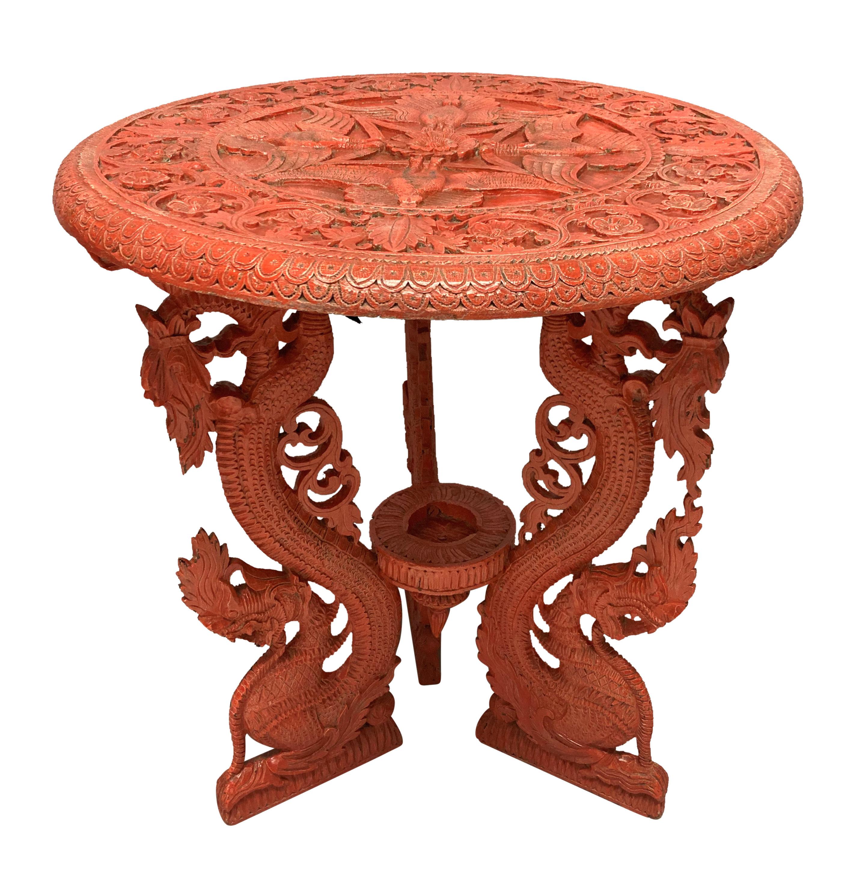 Hardwood Chinese Glazed Cinnabar Side Table For Sale